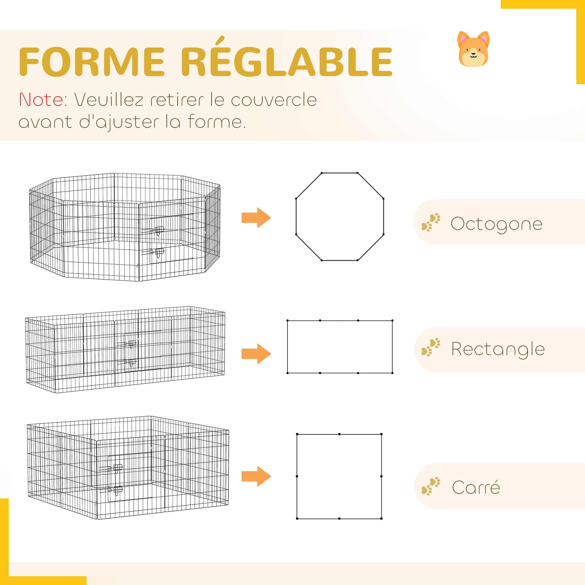 Dog Playpen, Indoor Dog Enclosure, 8 Foldable Modular Panels, with Door, Upper and Lower Cover, Steel, 61 x 61 cm, Black