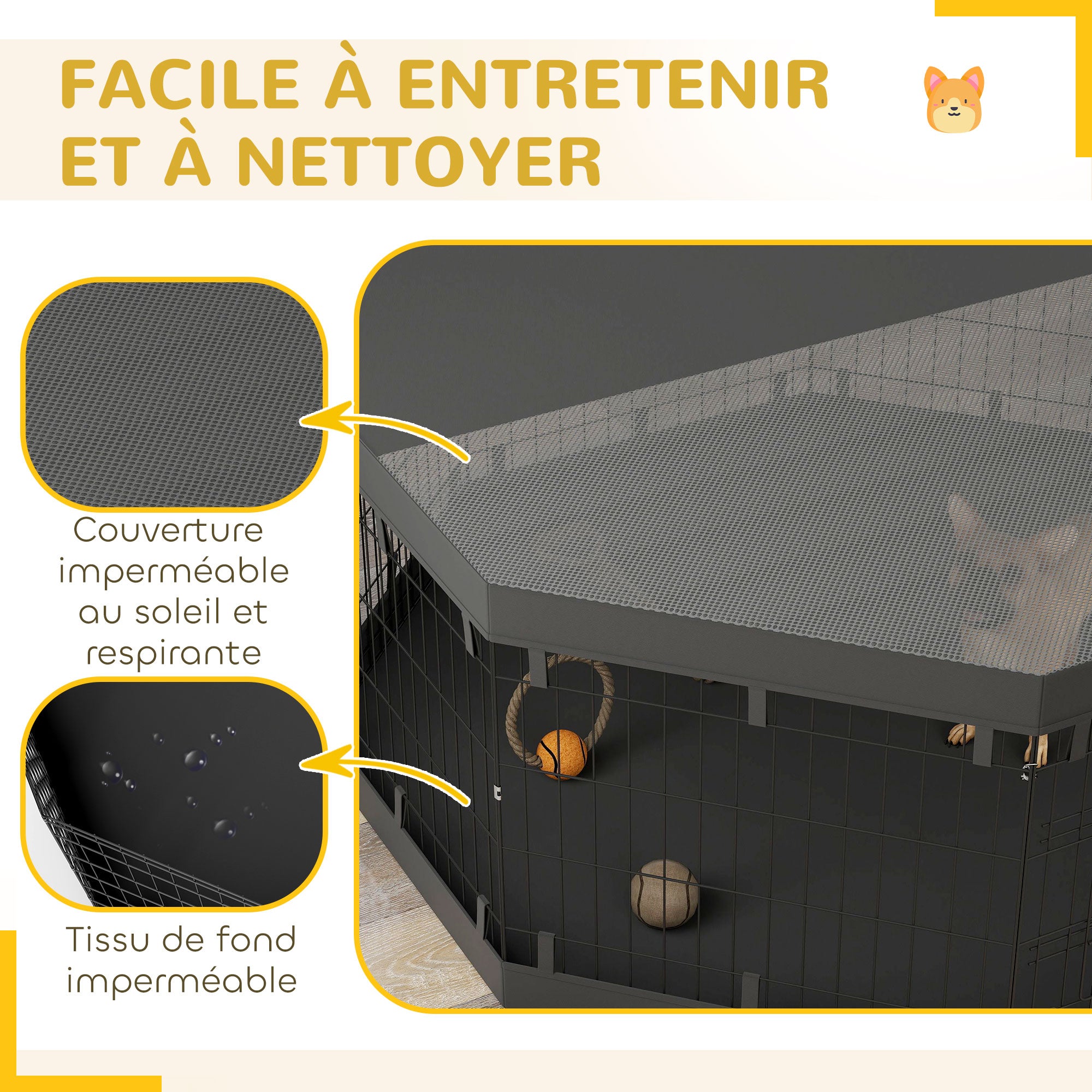 Dog Playpen, Indoor Dog Enclosure, 8 Foldable Modular Panels, with Door, Upper and Lower Cover, Steel, 61 x 61 cm, Black