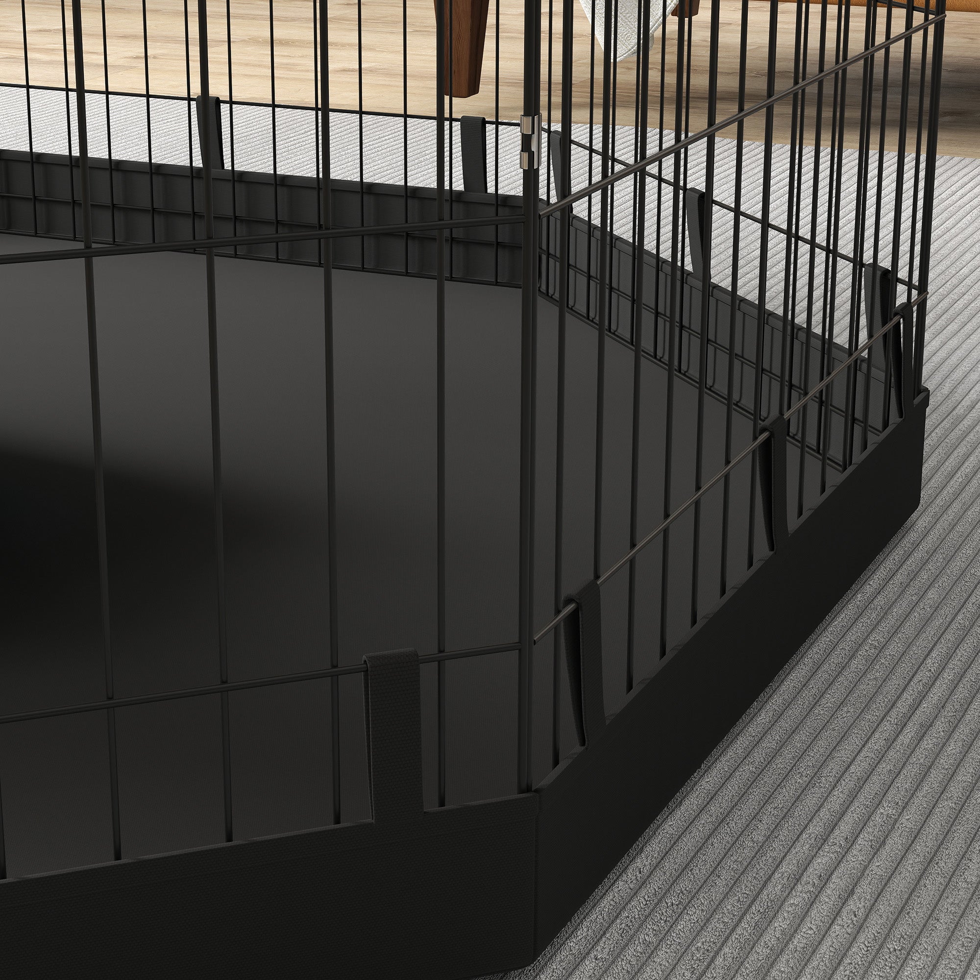 Dog Playpen, Indoor Dog Enclosure, 8 Foldable Modular Panels, with Door, Upper and Lower Cover, Steel, 61 x 61 cm, Black