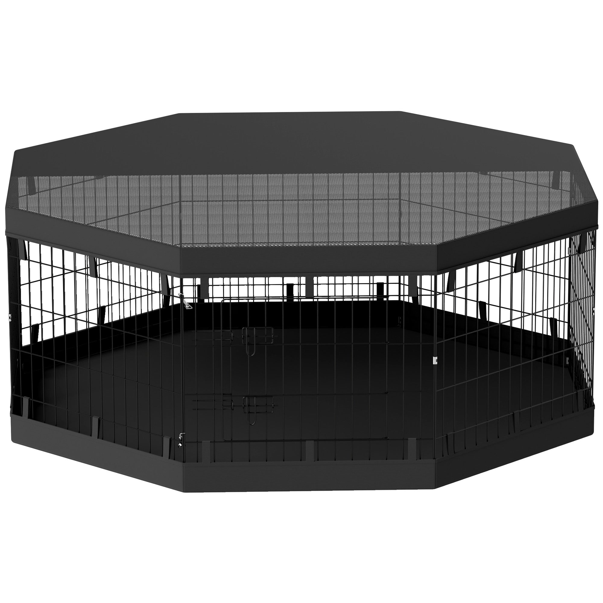 Dog Playpen, Indoor Dog Enclosure, 8 Foldable Modular Panels, with Door, Upper and Lower Cover, Steel, 61 x 61 cm, Black