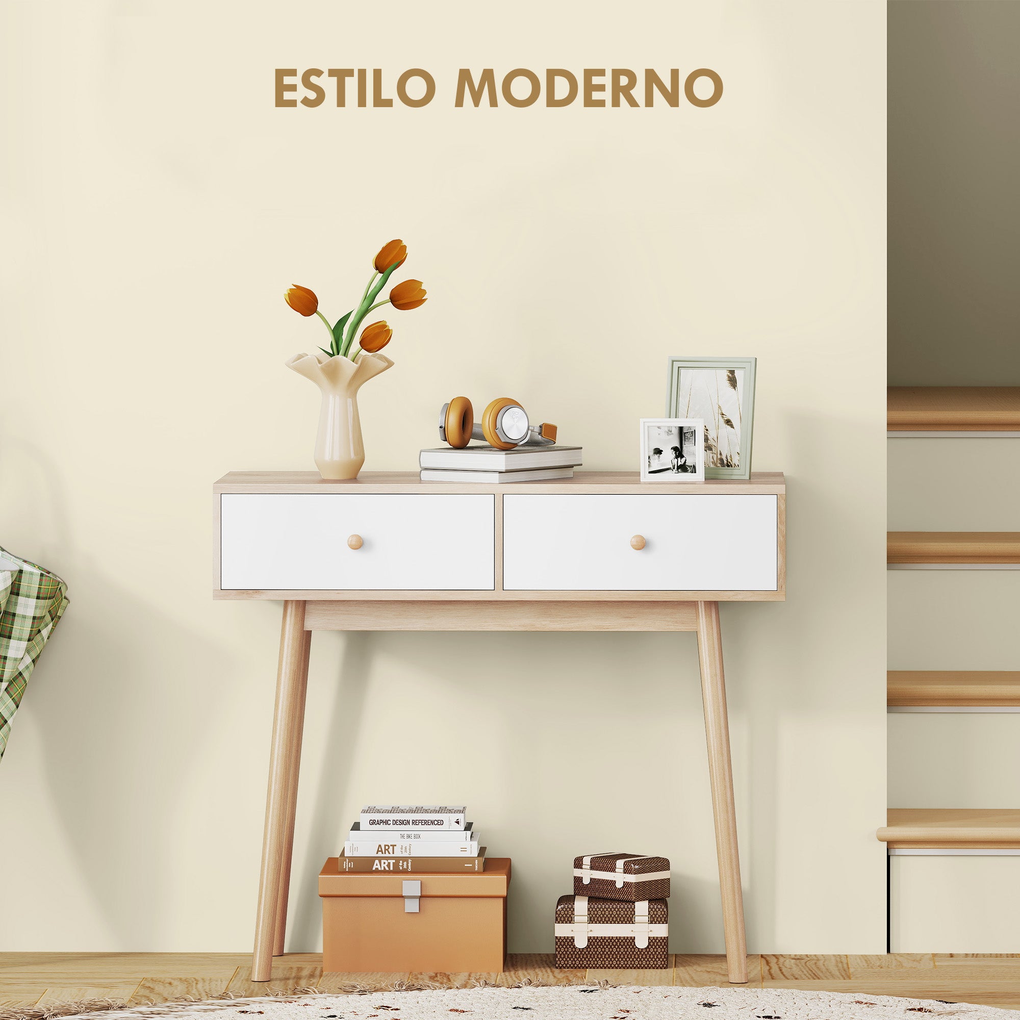 Narrow Console Table Entryway Console Table Sofa Table with 2 Drawers Modern Style for Hallway Entryway Living Room Bedroom Oak