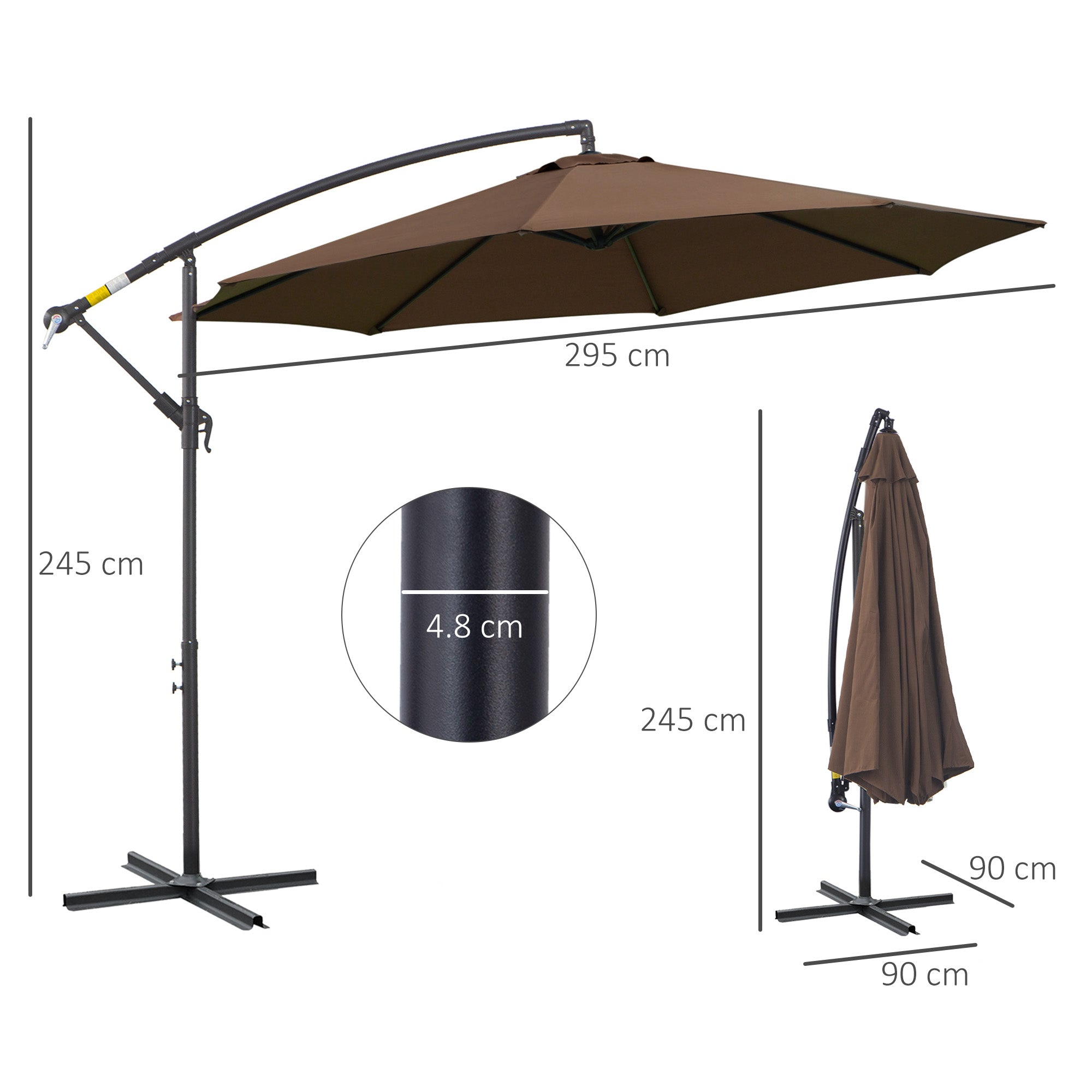 Cantilever Umbrella Ø300 cm tiltable Sunshade with UV Protection Crank Umbrella with Stand, Crank Mechanism, Market Umbrella Garden Umbrella Sun Protection for Balcony Garden Terrace Coffee
