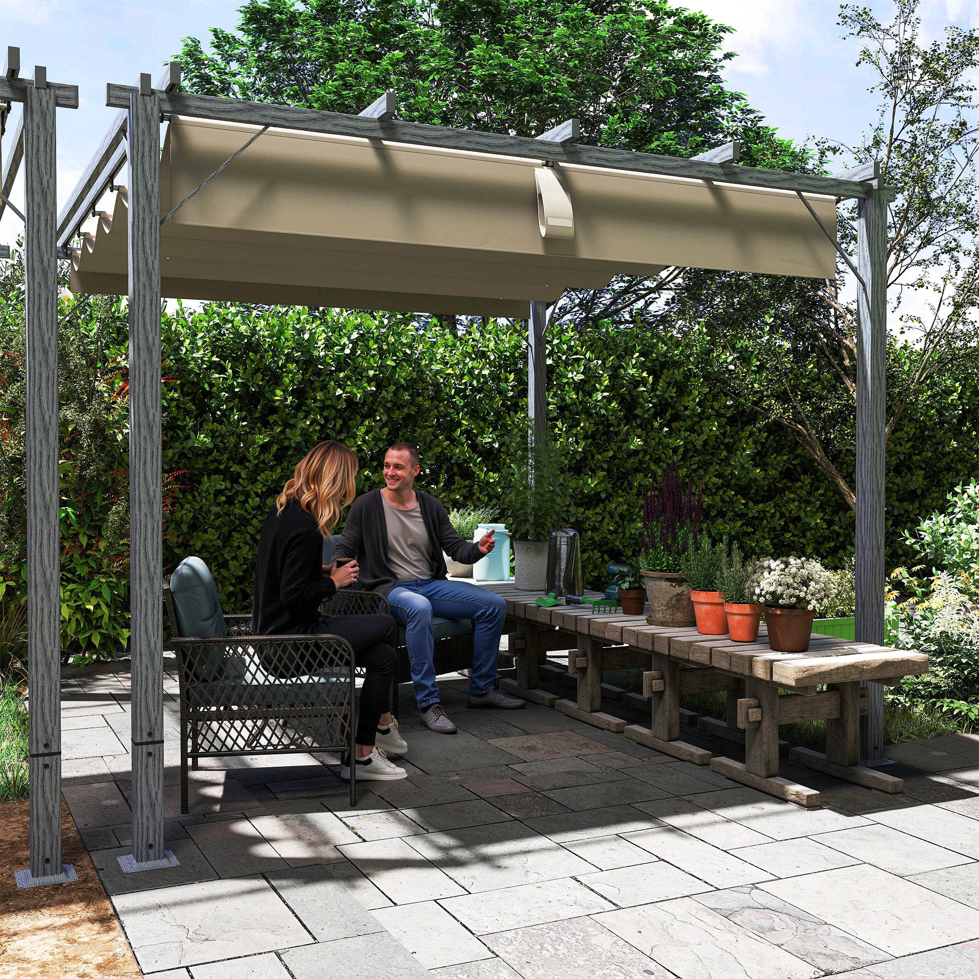 Pergola approx. 3x3m Garden Pavilion with Magnetic Pad, Aluminum Terrace Roof, Garden Pavilion with Adjustable Roof, Freestanding, UV Protection 30+, for Terrace and Garden, Gray