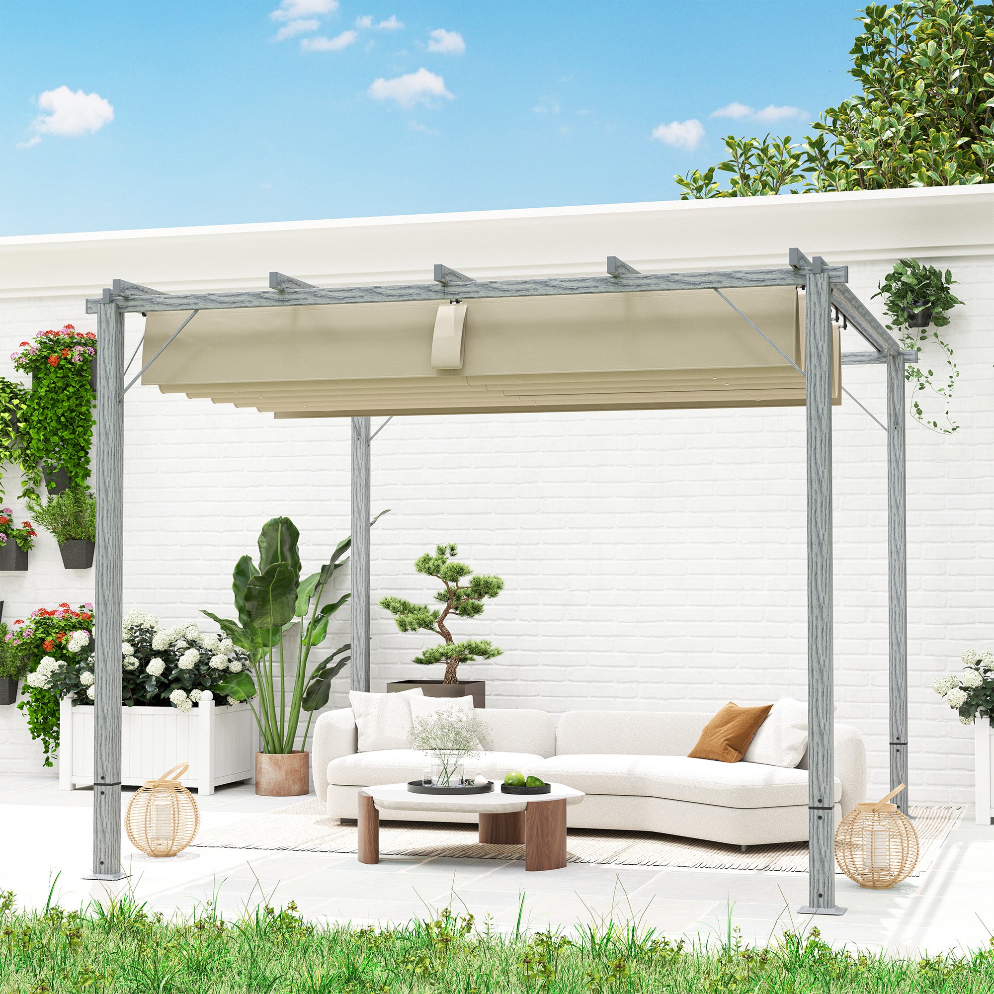 Pergola approx. 3x3m Garden Pavilion with Magnetic Pad, Aluminum Terrace Roof, Garden Pavilion with Adjustable Roof, Freestanding, UV Protection 30+, for Terrace and Garden, Gray