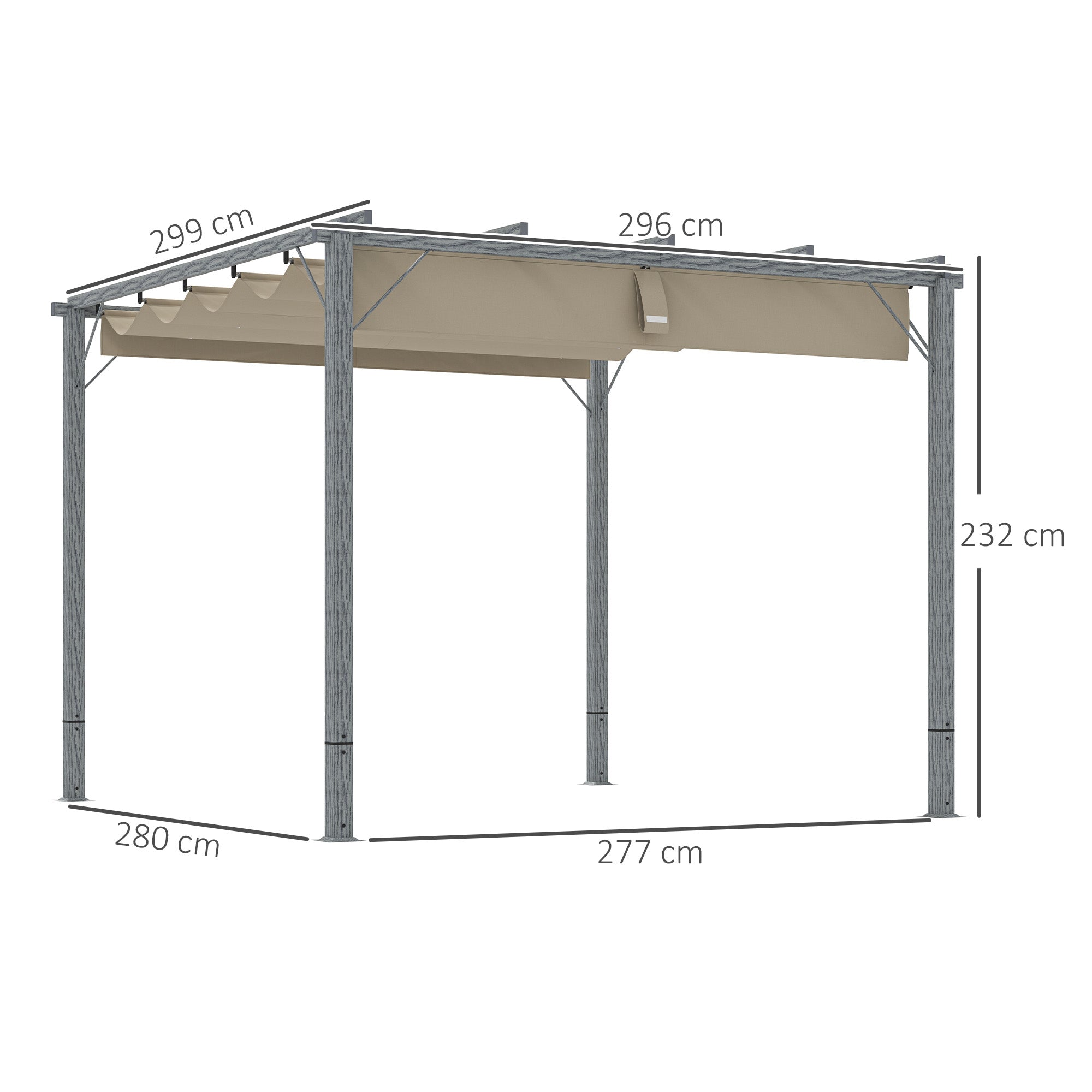 Pergola approx. 3x3m Garden Pavilion with Magnetic Pad, Aluminum Terrace Roof, Garden Pavilion with Adjustable Roof, Freestanding, UV Protection 30+, for Terrace and Garden, Gray