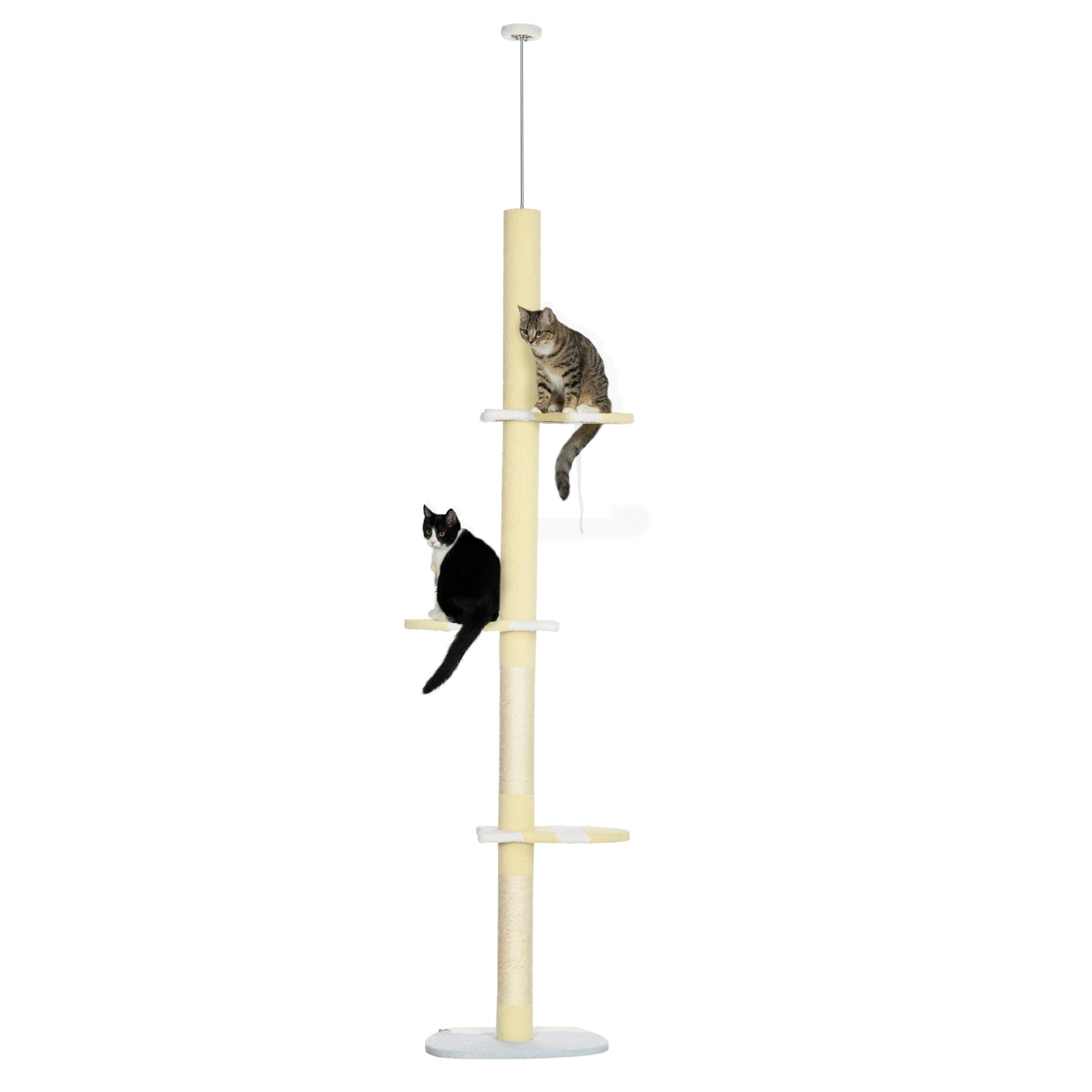 Floor to Ceiling Cat Tree Height 220-260 cm Cat Scratching Post with Sisal Columns, Play Balls, Sisal Posts, Platforms Multi-Level Cat Tree Climbing Tree for Medium-Sized Cats, Yellow