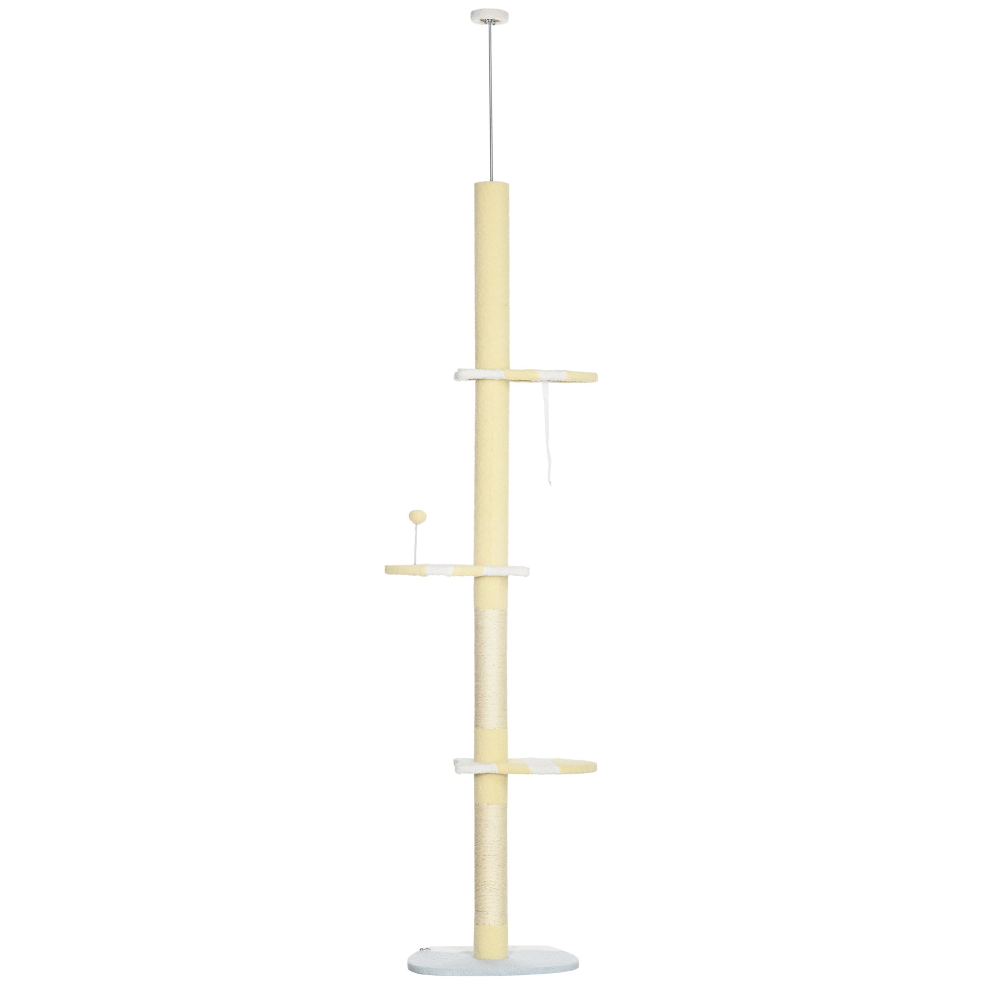 Floor to Ceiling Cat Tree Height 220-260 cm Cat Scratching Post with Sisal Columns, Play Balls, Sisal Posts, Platforms Multi-Level Cat Tree Climbing Tree for Medium-Sized Cats, Yellow