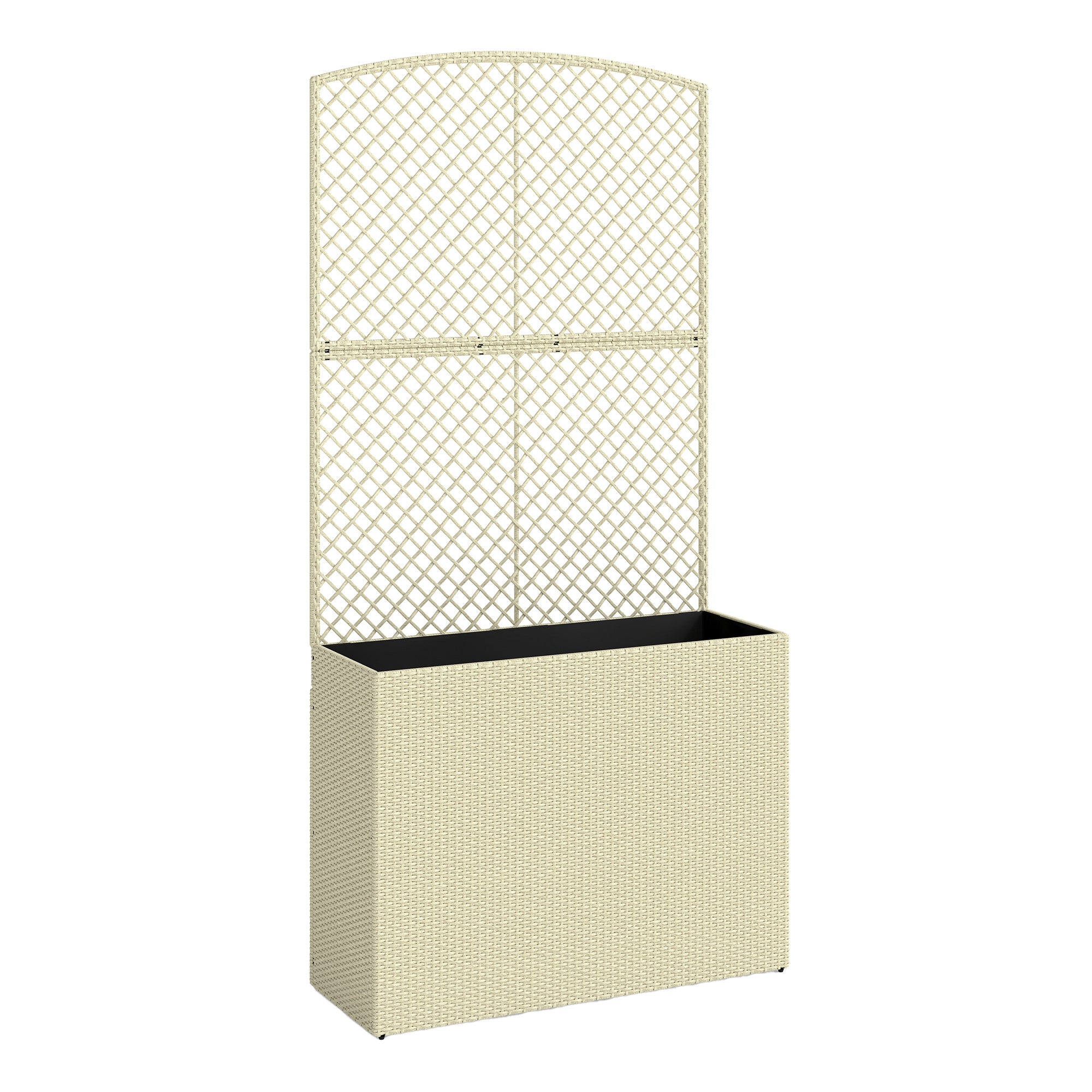 Rattan Planter with Trellis, Large Outdoor Raised Garden Bed with Liner for Vines, Herbs, Vegetables & Flowers, 31.5 x 11.8 x 64.2 in, Beige