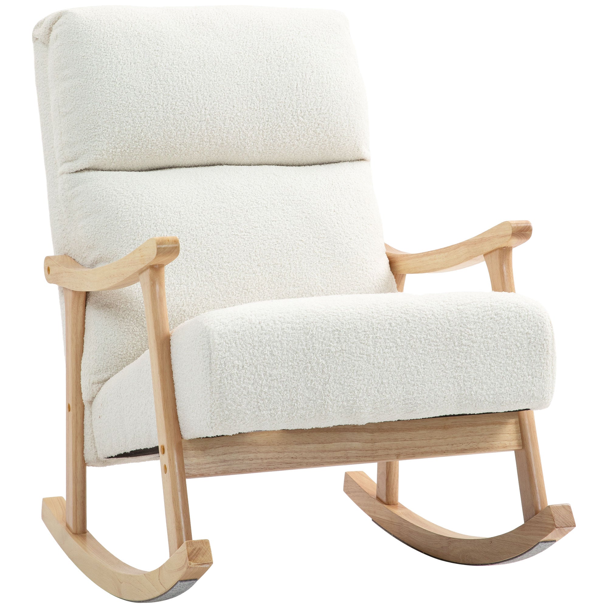 Rocking Chair, Rocking Armchair with Backrest, Wooden Rockers, Armchair, Relax Armchair with Teddy Plush Look, Rocking Chair, Relaxing Chair for Living Room, Bedroom, Balcony, Cream White
