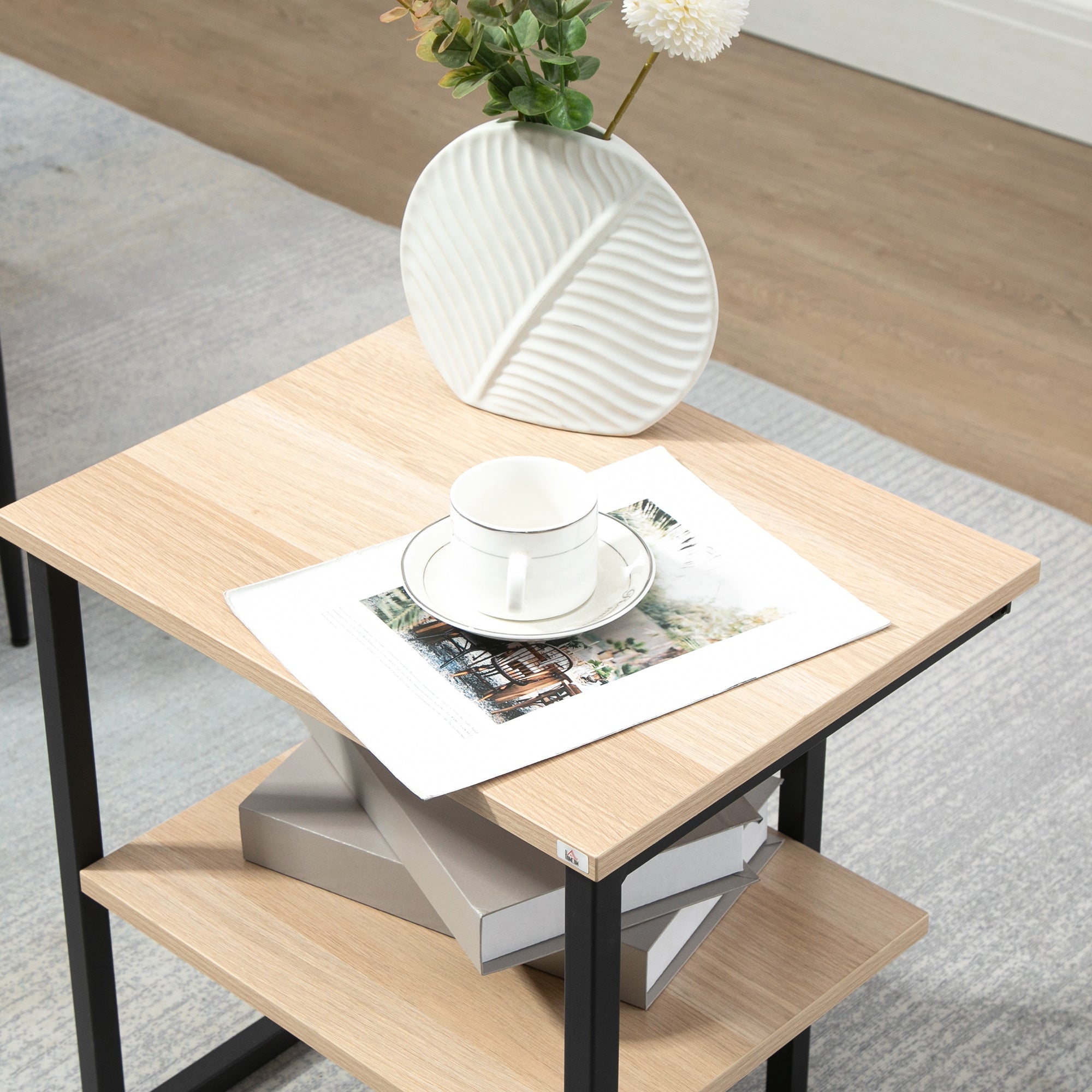 2-Tier Side Table Coffee Table for Living Room Bedroom Office Modern Style 45x35x48 cm Natural