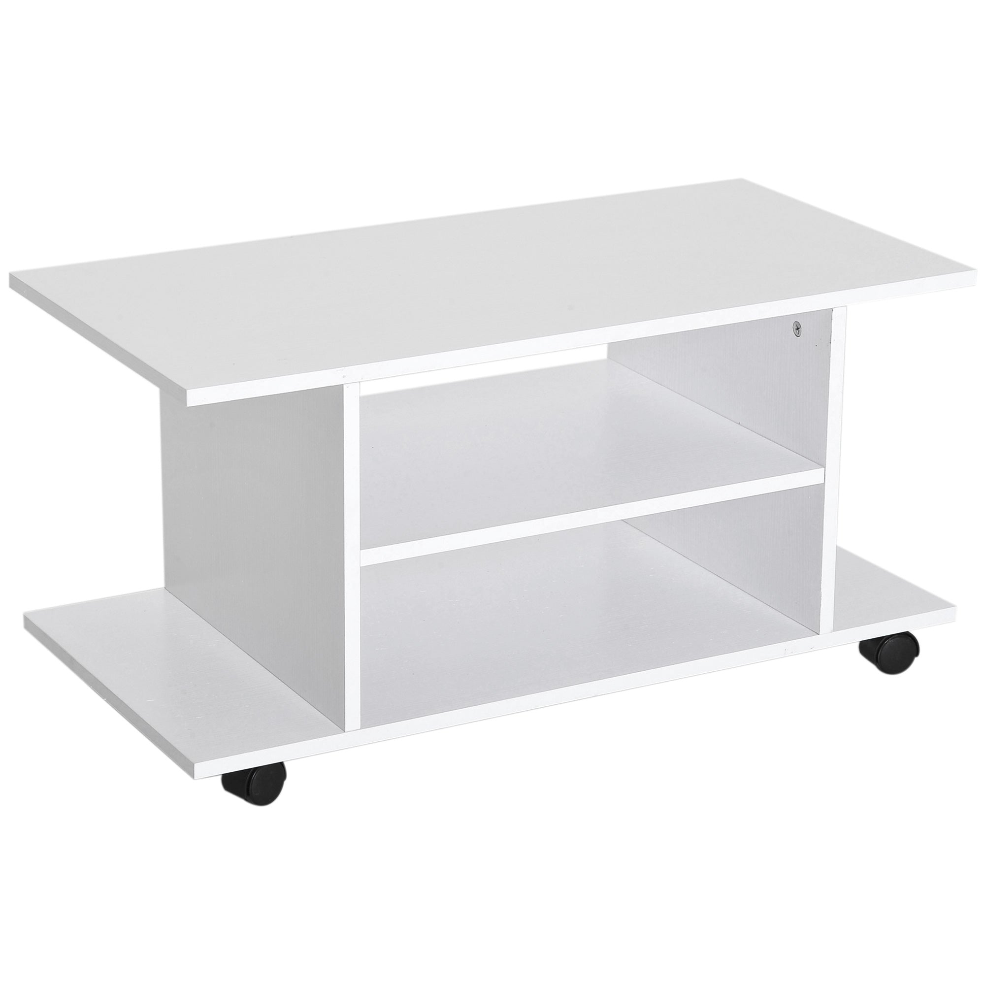 TV Stand with Swivel Wheels, Wooden TV Bench with Shelves, TV Stand for TVs up to 42 inches, Contemporary Style for Living Room, Bedroom, and Office, 80 x 40 x 40 cm, White