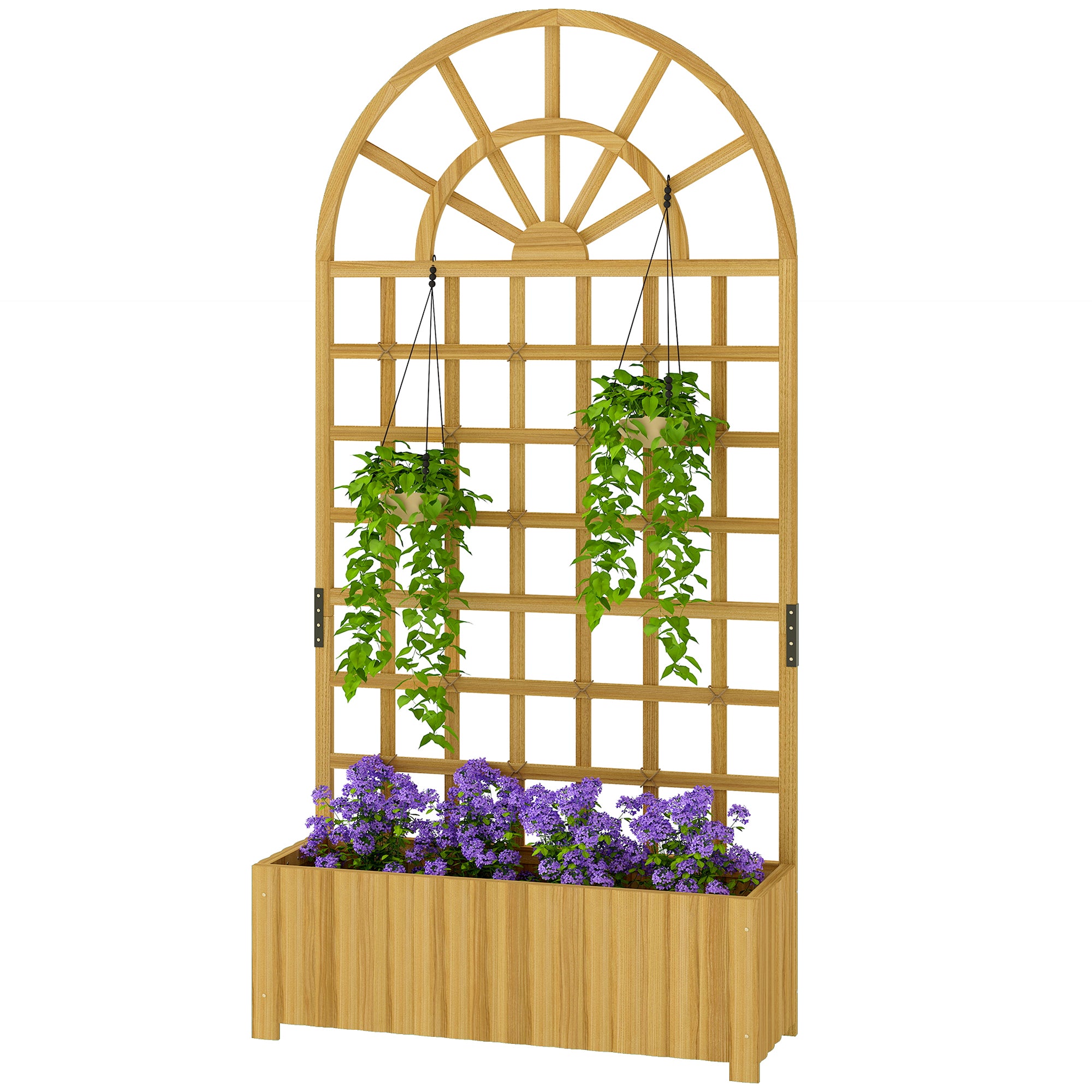 Wooden Trellis Planter, Large Elevated Outdoor Planter for Climbing Plants with Drainage Holes, 90 x 30 x 180 cm (35.4 x 11.8 x 70.9 in), Natural
