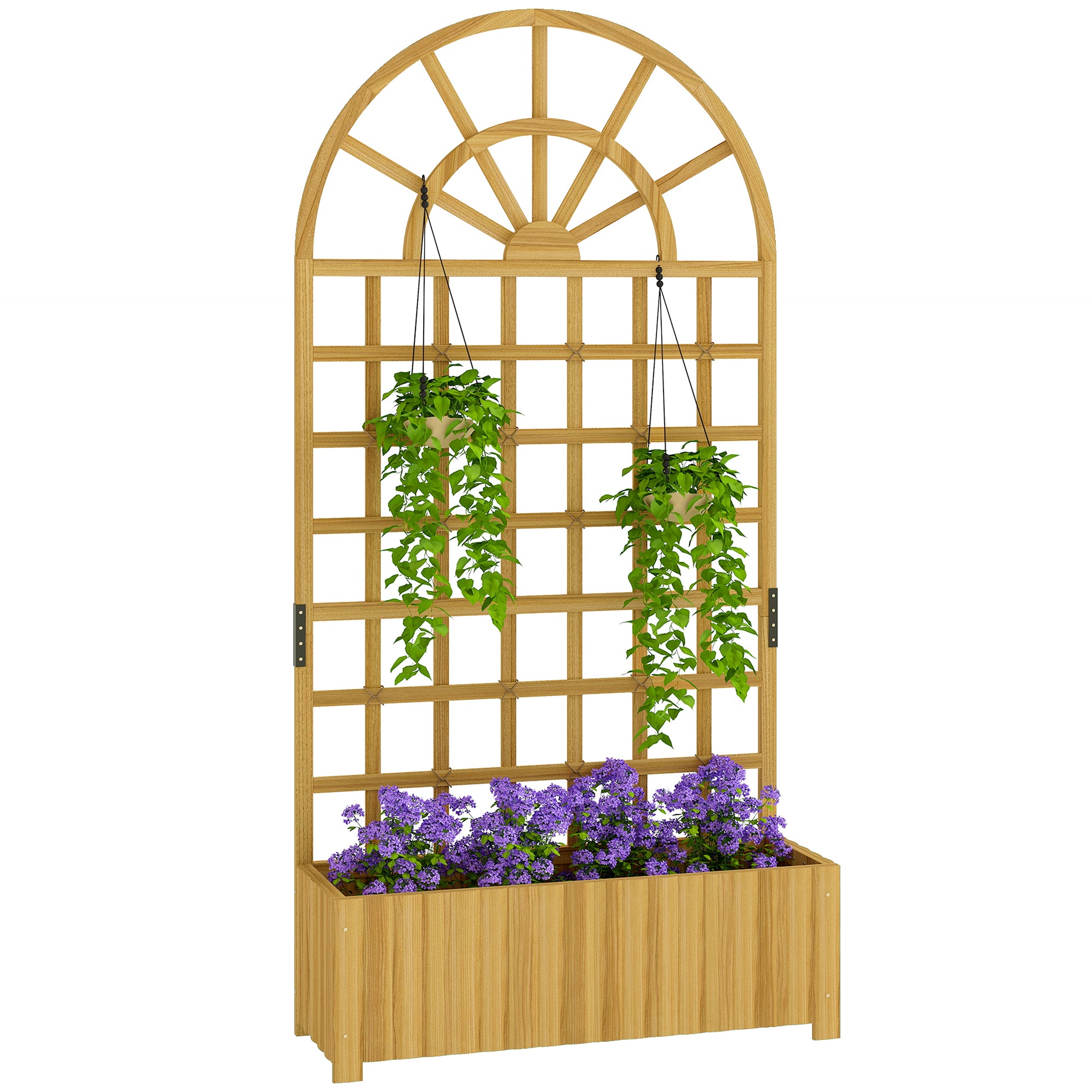Wooden Trellis Planter, Large Elevated Outdoor Planter for Climbing Plants with Drainage Holes, 90 x 30 x 180 cm (35.4 x 11.8 x 70.9 in), Natural