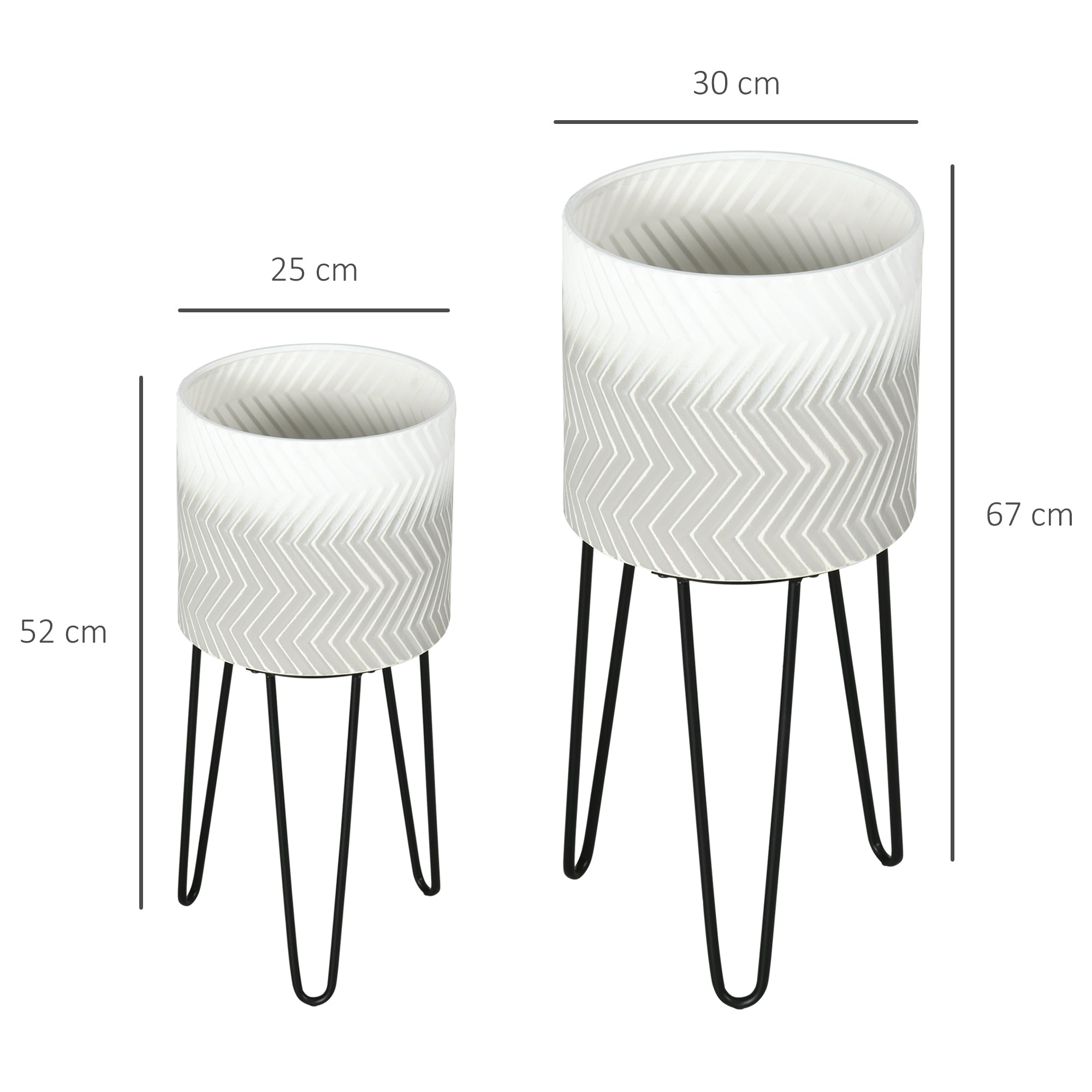 2-Piece Plant Stand Set, 52/67 cm High Flower Stand for Indoor Outdoor, Metal Flower Pot Stand for Living Room, Garden Balcony Decor, Gray