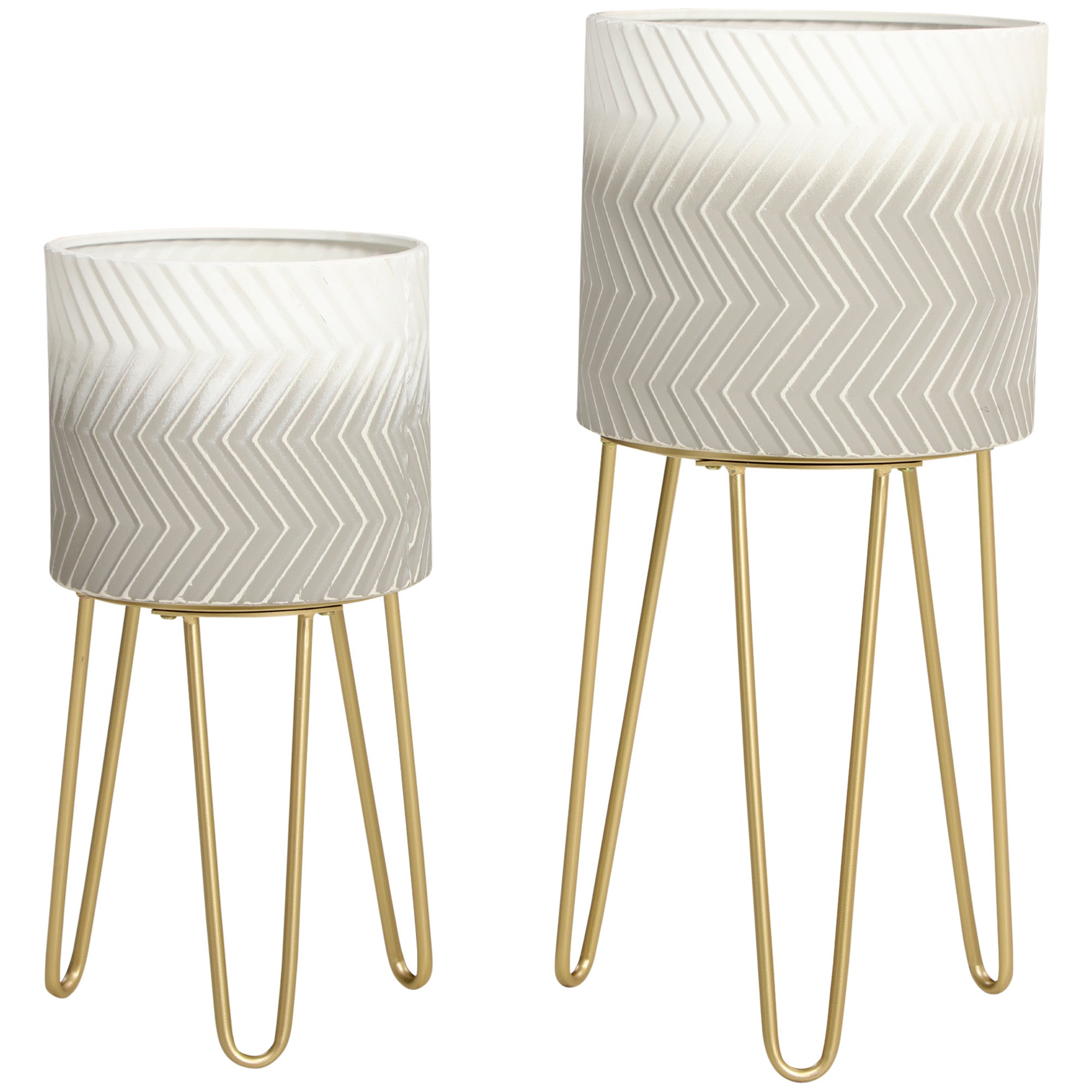 2-Piece Plant Stand Set, 52/67 cm High Flower Stand for Indoor Outdoor, Metal Flower Pot Stand for Living Room, Garden Balcony Decor, Gray