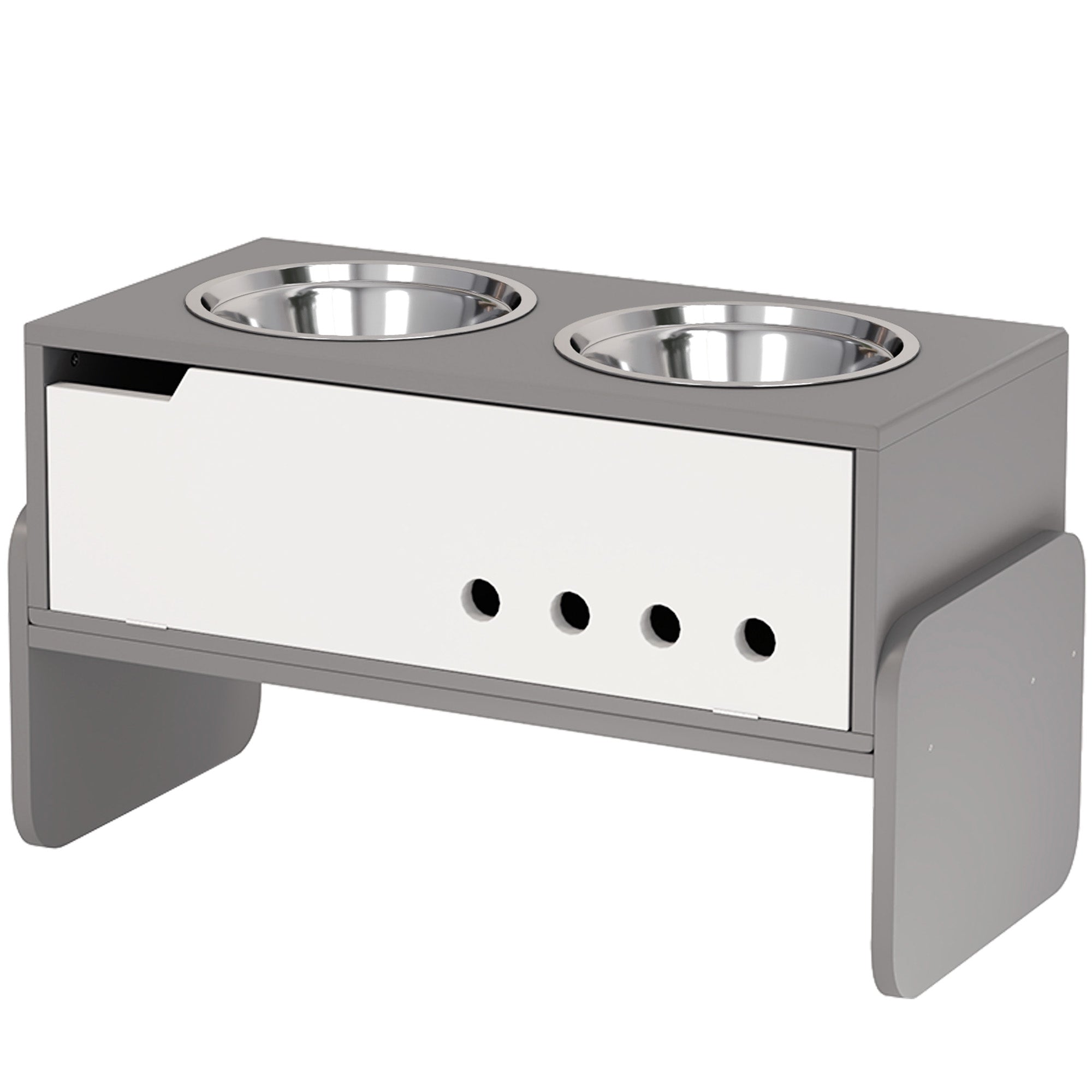 Elevated Dog Bowl Height Adjustable Feeding Bowl with Storage Water Bowl 2 x 2000ml Stainless Steel Bowls Slow Feeding Bowl Adjustable Feeder Feeding Station for Large Dogs Cats Gray