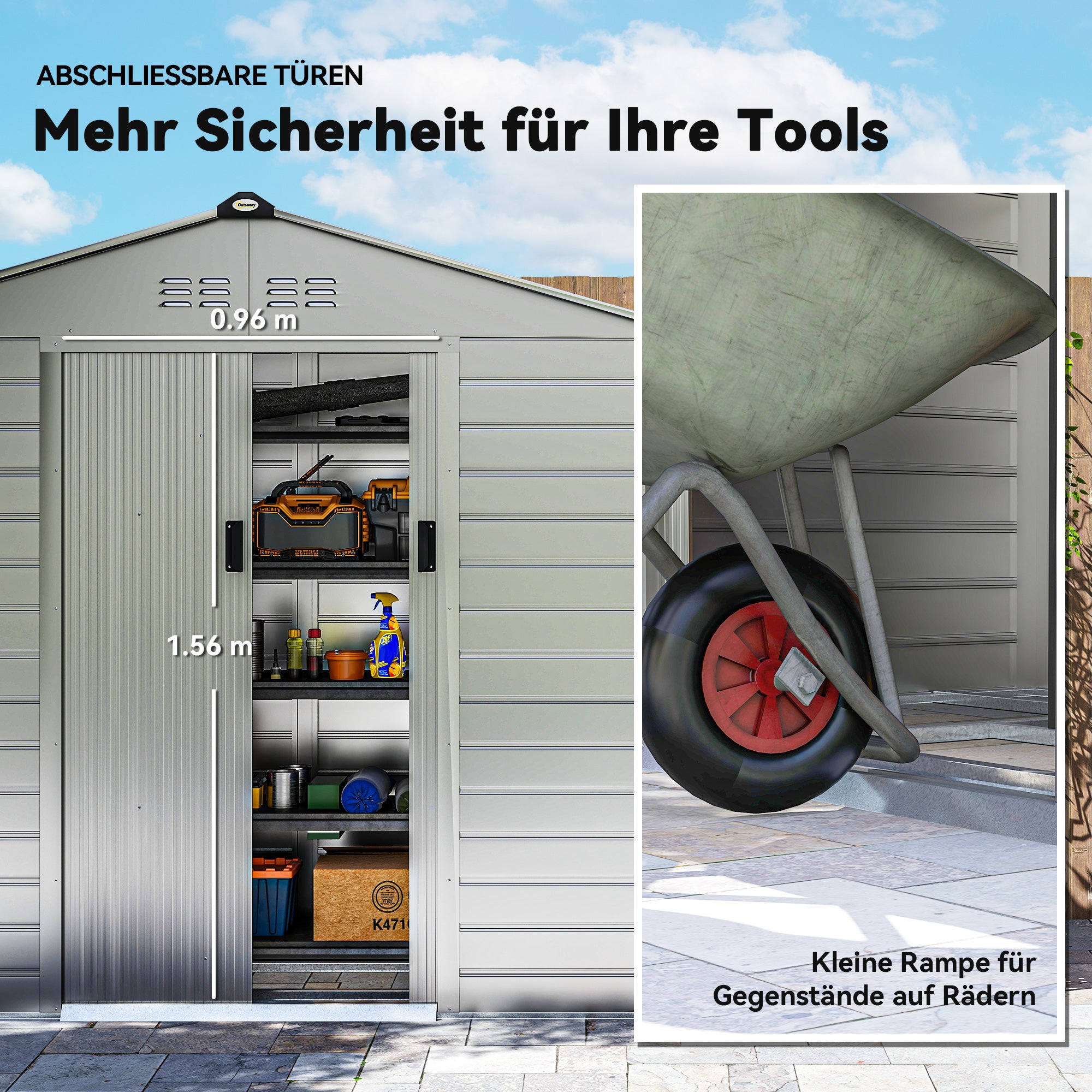 Galvanized Steel Tool Shed 2.43m² 213x131x192cm Easy Assembly Garden Storage Shed with Gable Roof, Lockable Sliding Door, Weatherproof Garden House, Outdoor Garden Shed for Outdoor Area, Grey