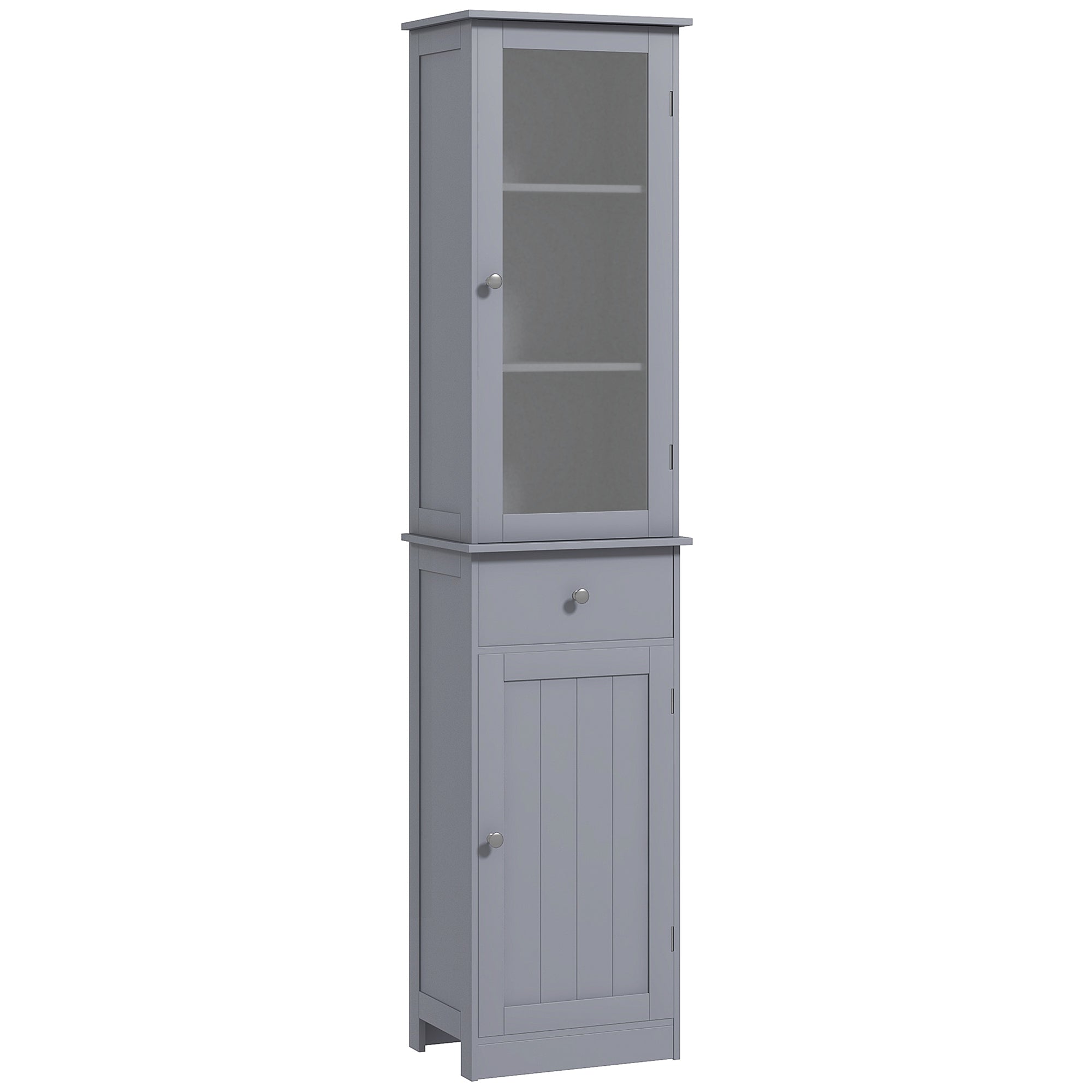 Modern Bathroom Column Cabinet Acrylic Door 2 Shelves Cabinet Door 1 Shelf Drawer MDF Gray