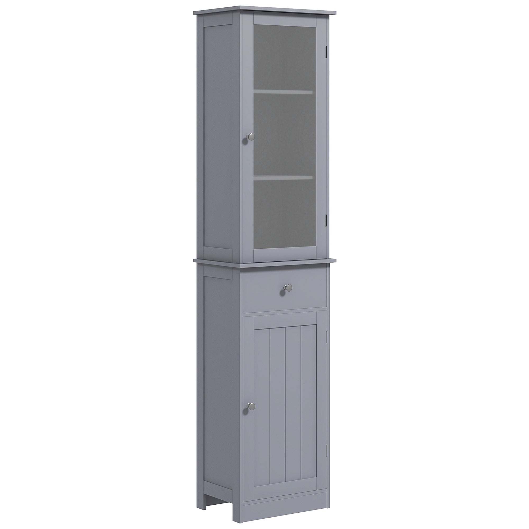 Modern Bathroom Column Cabinet Acrylic Door 2 Shelves Cabinet Door 1 Shelf Drawer MDF Gray