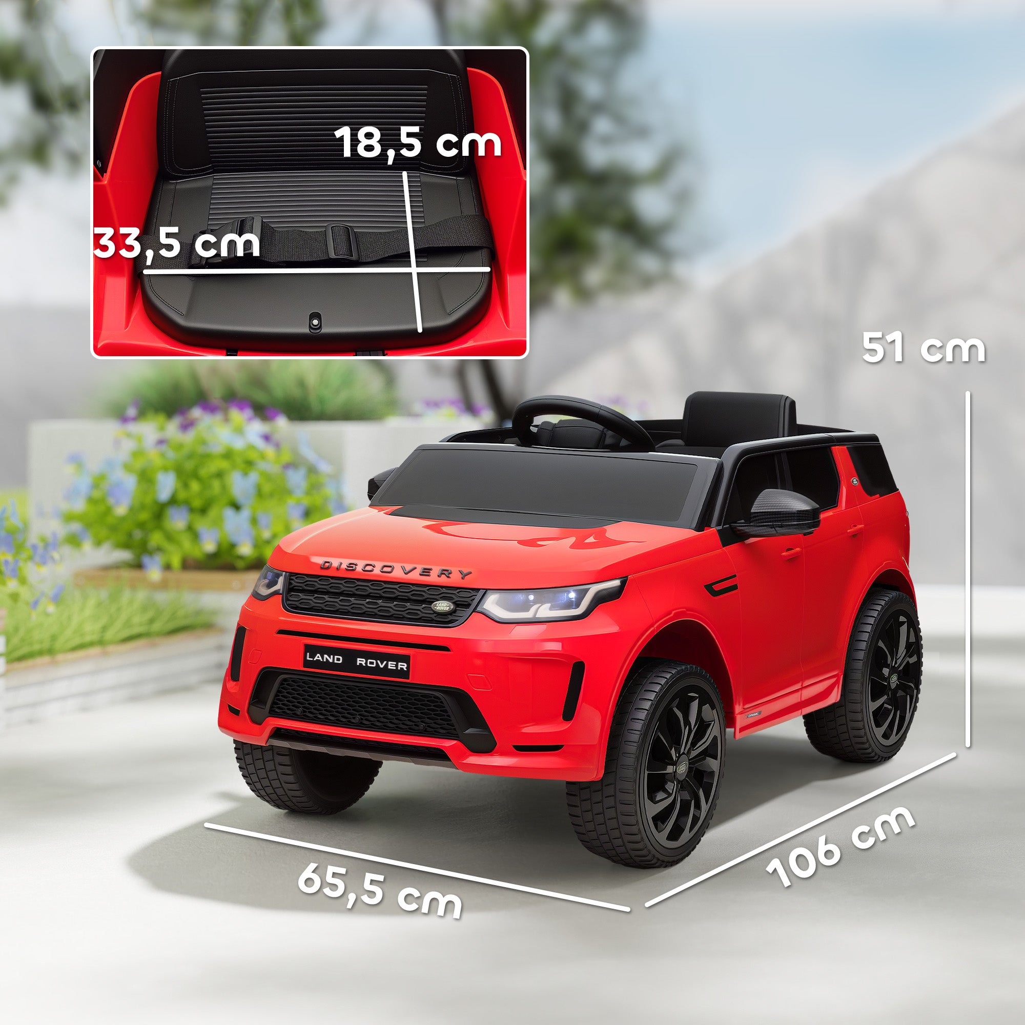 Kids Electric Car 12V Land Rover Discovery Sport Children's Car with 2.4G Remote Control, Music, Horn, Electric Vehicle with LED Lights, USB/MP3 Connection, 3-5 km/h, for Kids 3-6 Years, Red