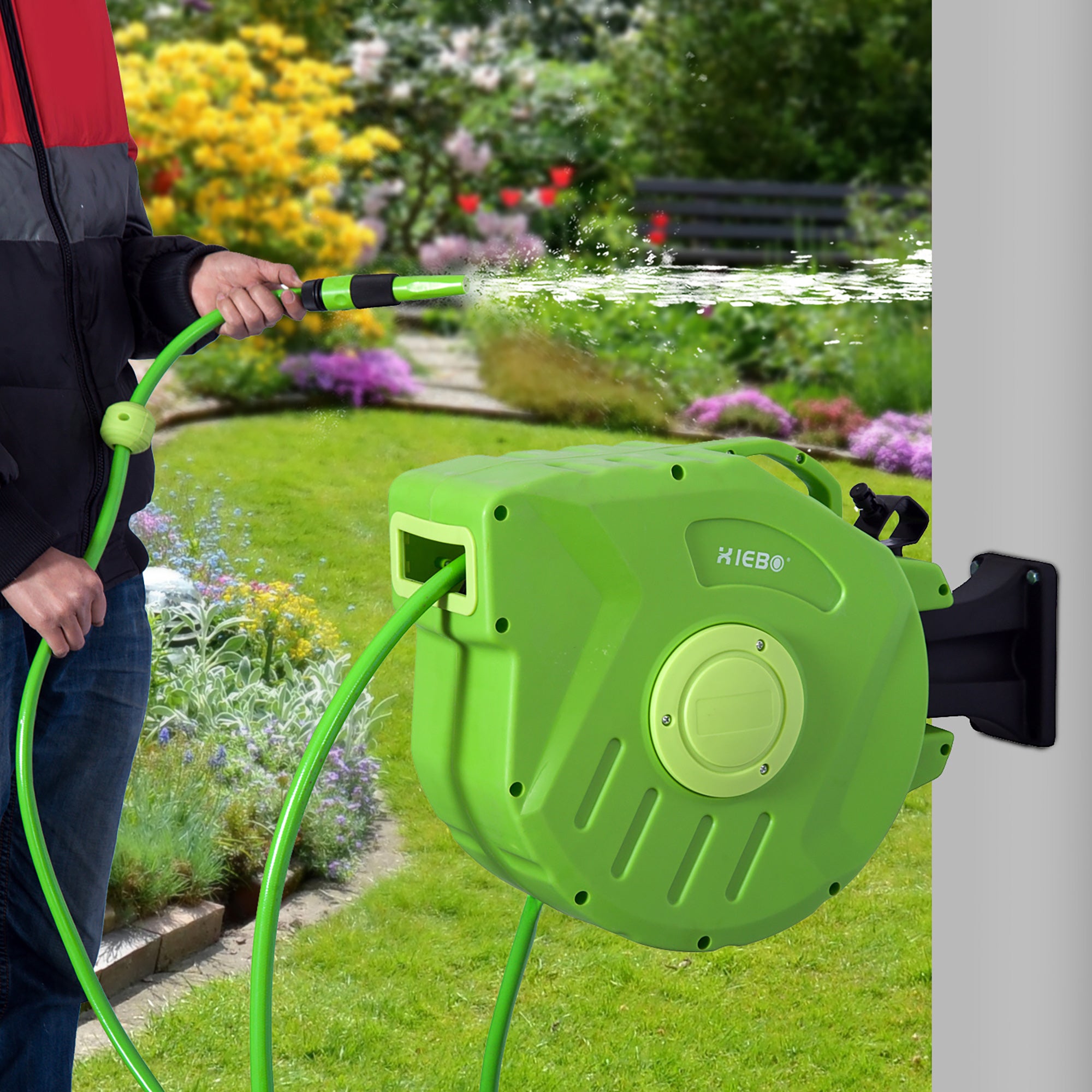 Hose Reel 20+2m Hose Reel Automatic Swivel Air Pressure Garden 180° Swivel Air Hose Green