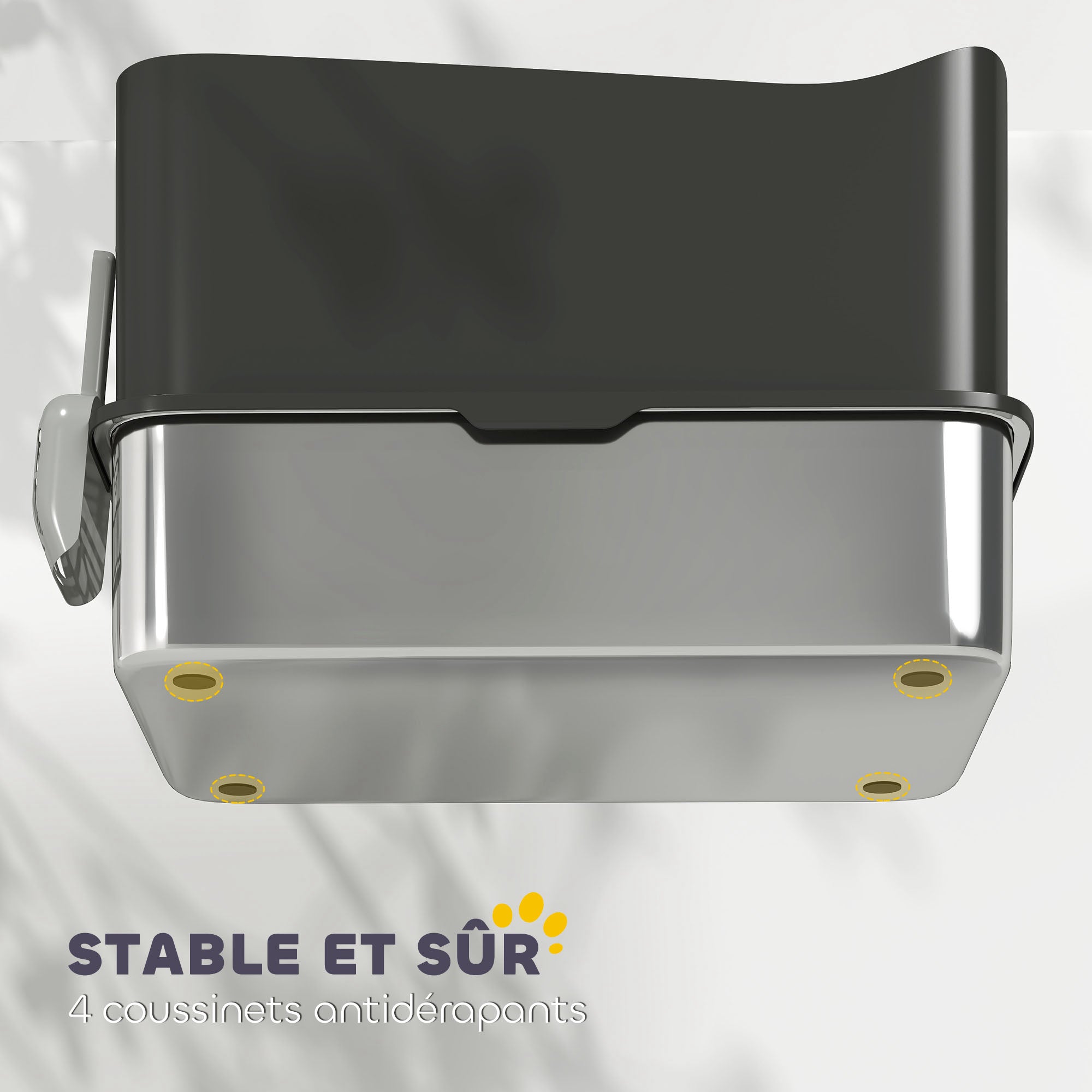 XXL Stainless Steel Cat Litter Box, 65L Large Capacity, Cat Toilet House, with Scoop and Non-Slip Feet, Easy to Clean, 60 x 40 x 38 cm, Black