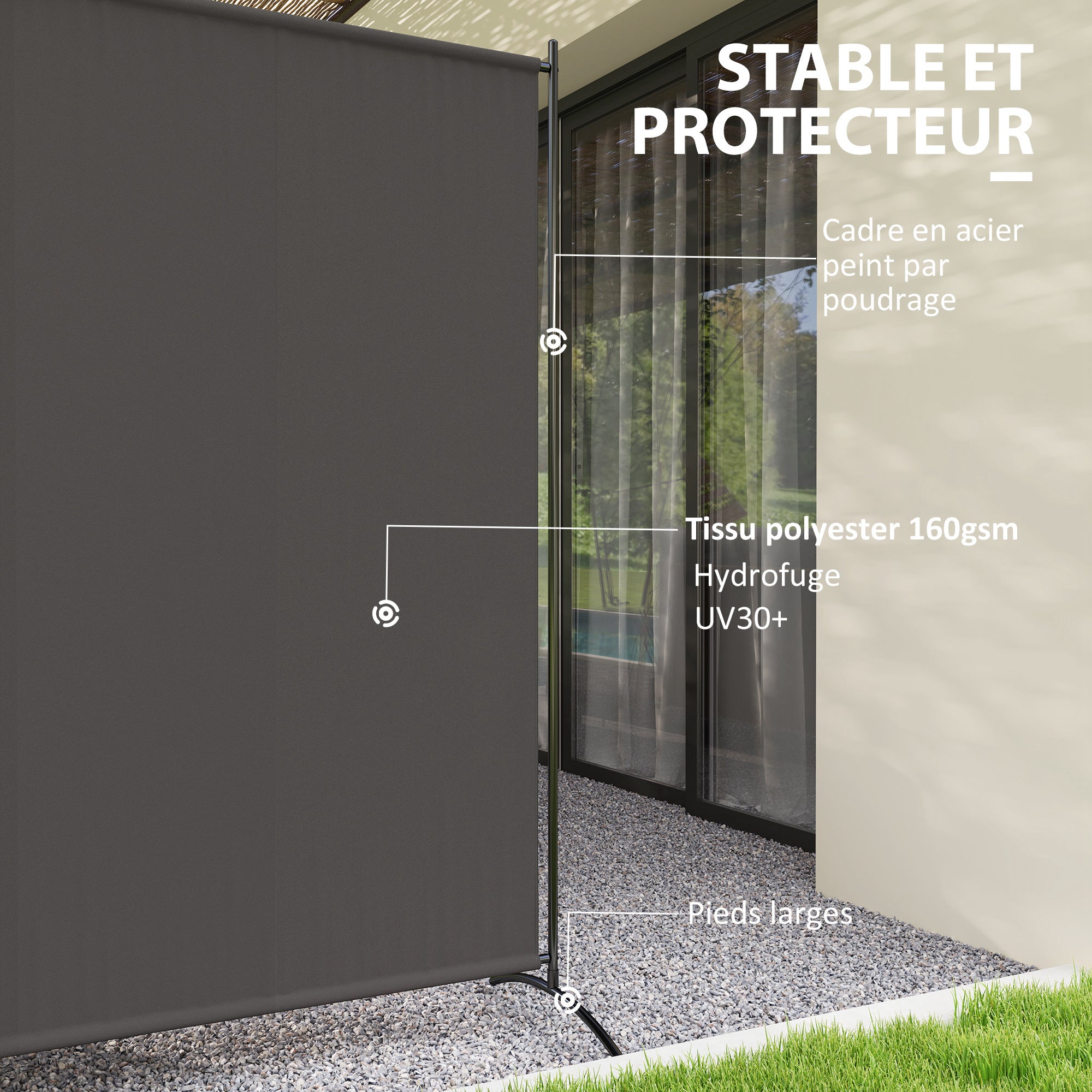 Single-Panel Outdoor Privacy Screen, 180 x 50 x 180 cm (71 x 20 x 71 in) with UPF 30+ Protection, Water-Repellent Panel, Stable Base — Dark Gray