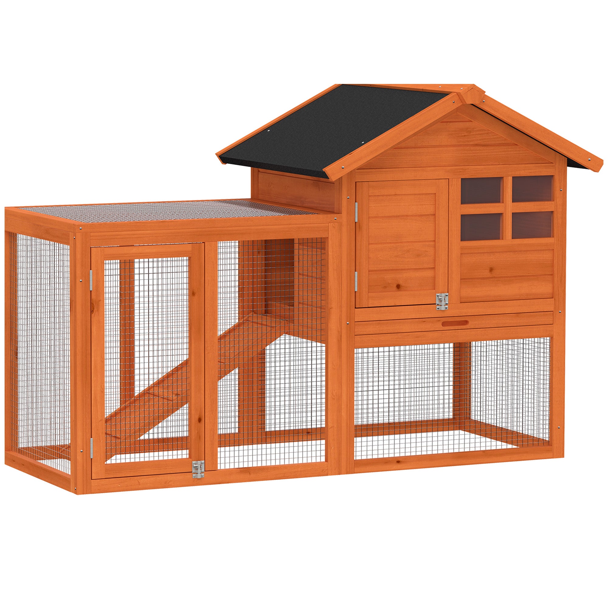 2-Story Wooden Rabbit Hutch, 48.6 x 24.6 x 36.4 in, Waterproof Bitumen Roof, Run with Ramp & Doors – Orange