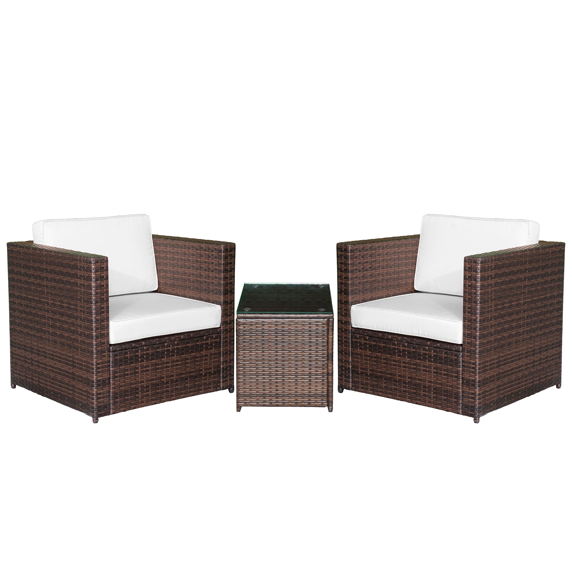 3-Piece PE Rattan Balcony Set with Coffee Table and Outdoor Chairs, Brown