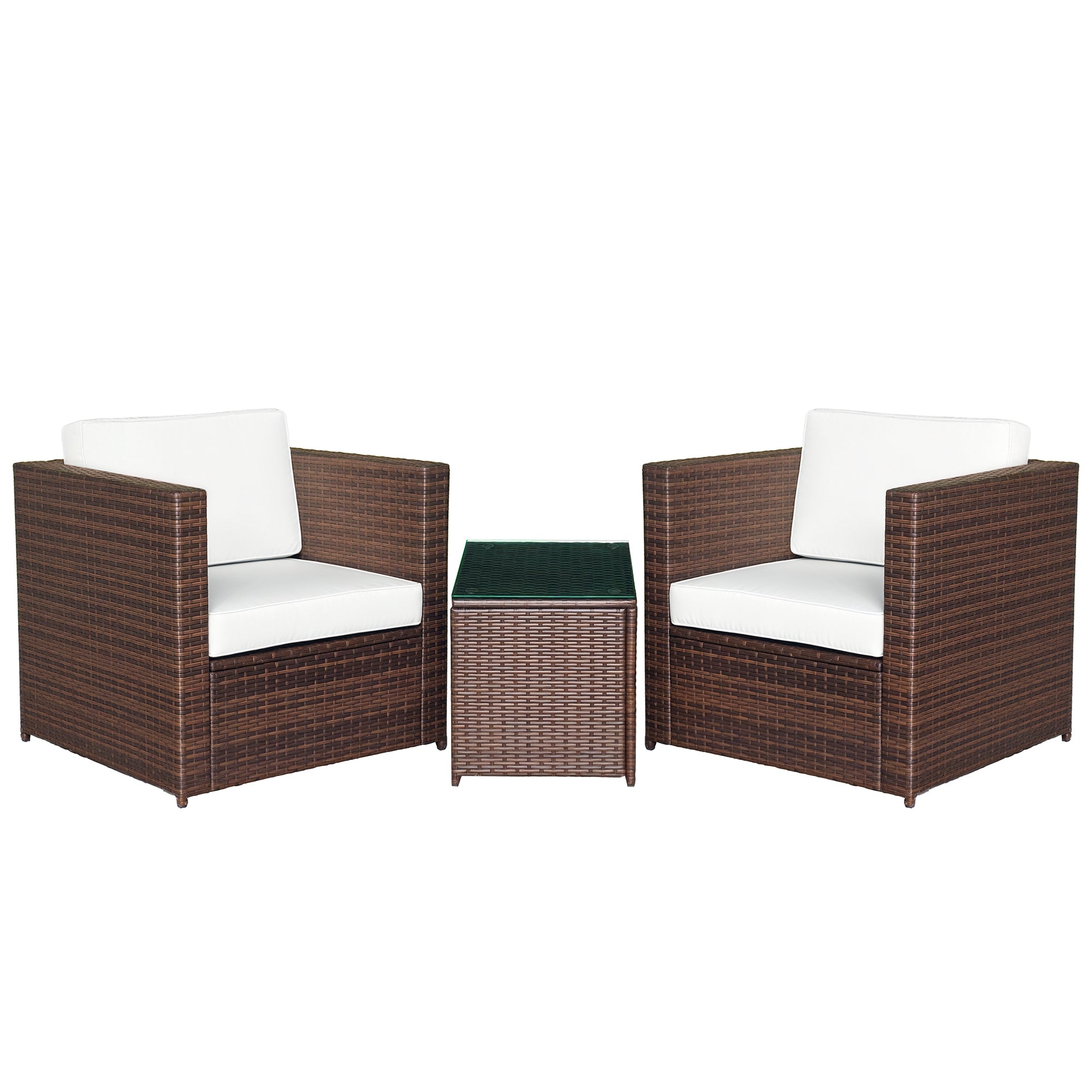 3-Piece PE Rattan Balcony Set with Coffee Table and Outdoor Chairs, Brown