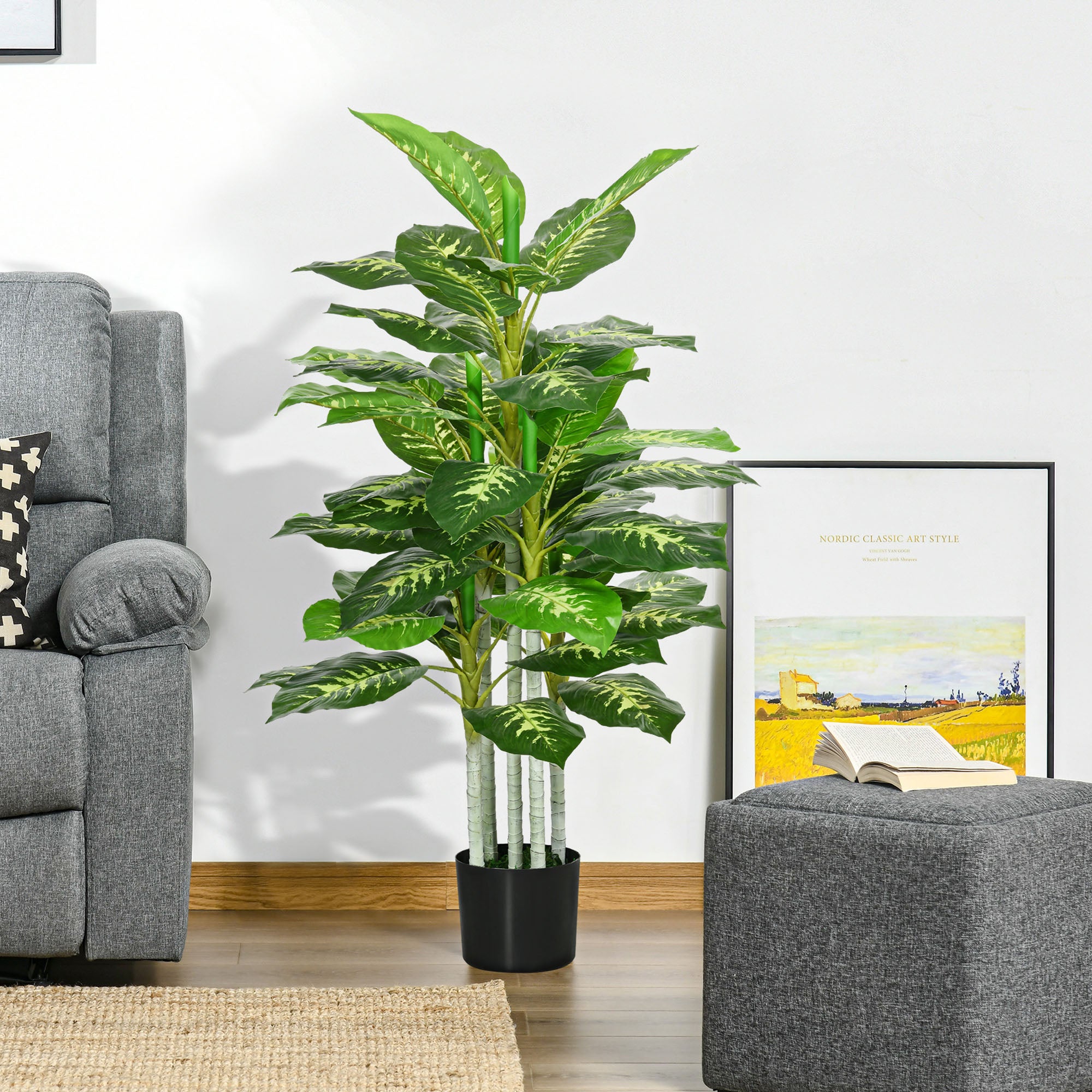 Artificial Dieffenbachia Large 120 cm Artificial Plant, Artificial Dieffenbachia Plant in Pot, Artificial Tree with Artificial Grass for Living Room Bedroom Decor Garden