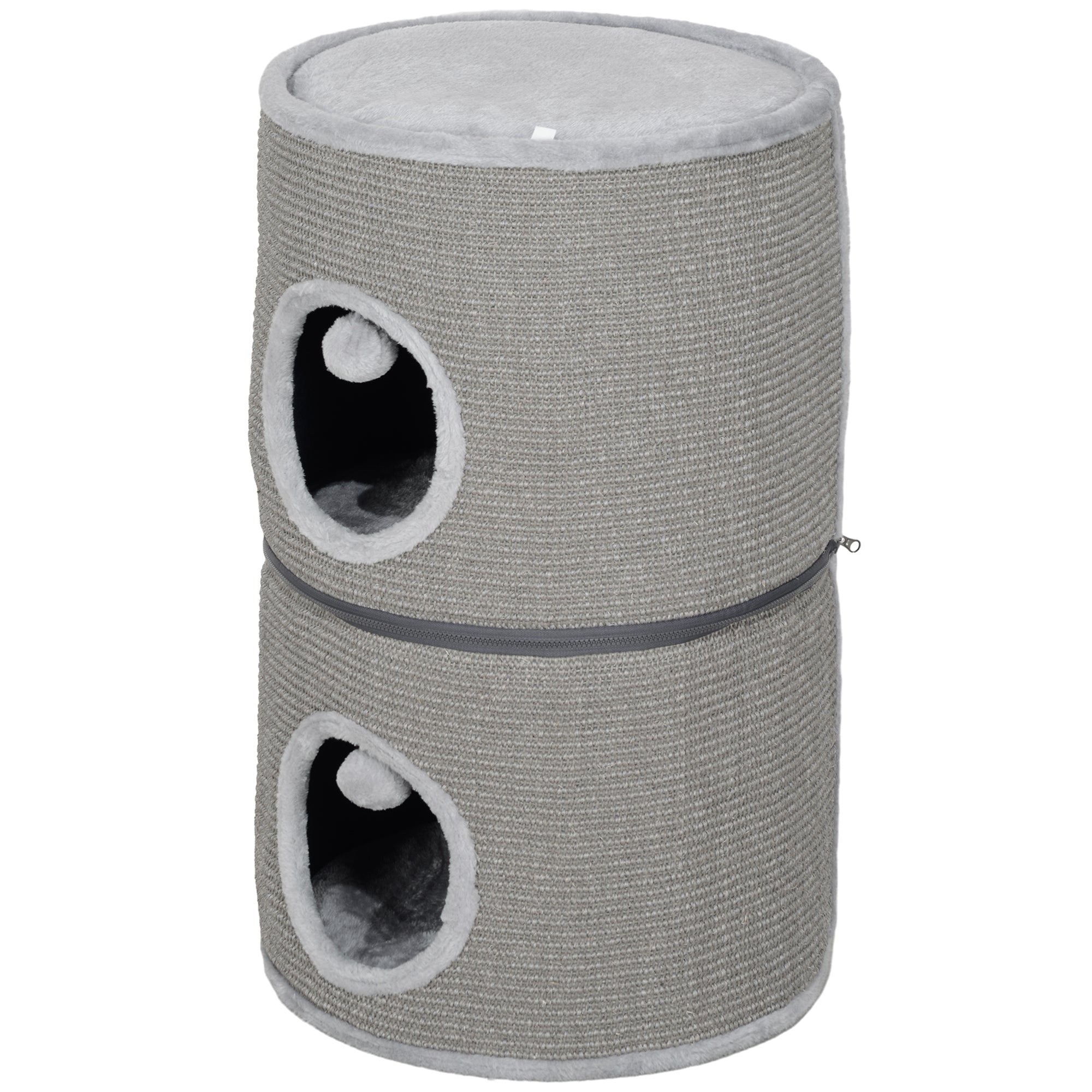 Modular Cat Tower, Barrel Cat Scratcher with Separable Zipper 3 Levels, Two Balls, Cat Cave and Hideout, Height 69 cm, Gray