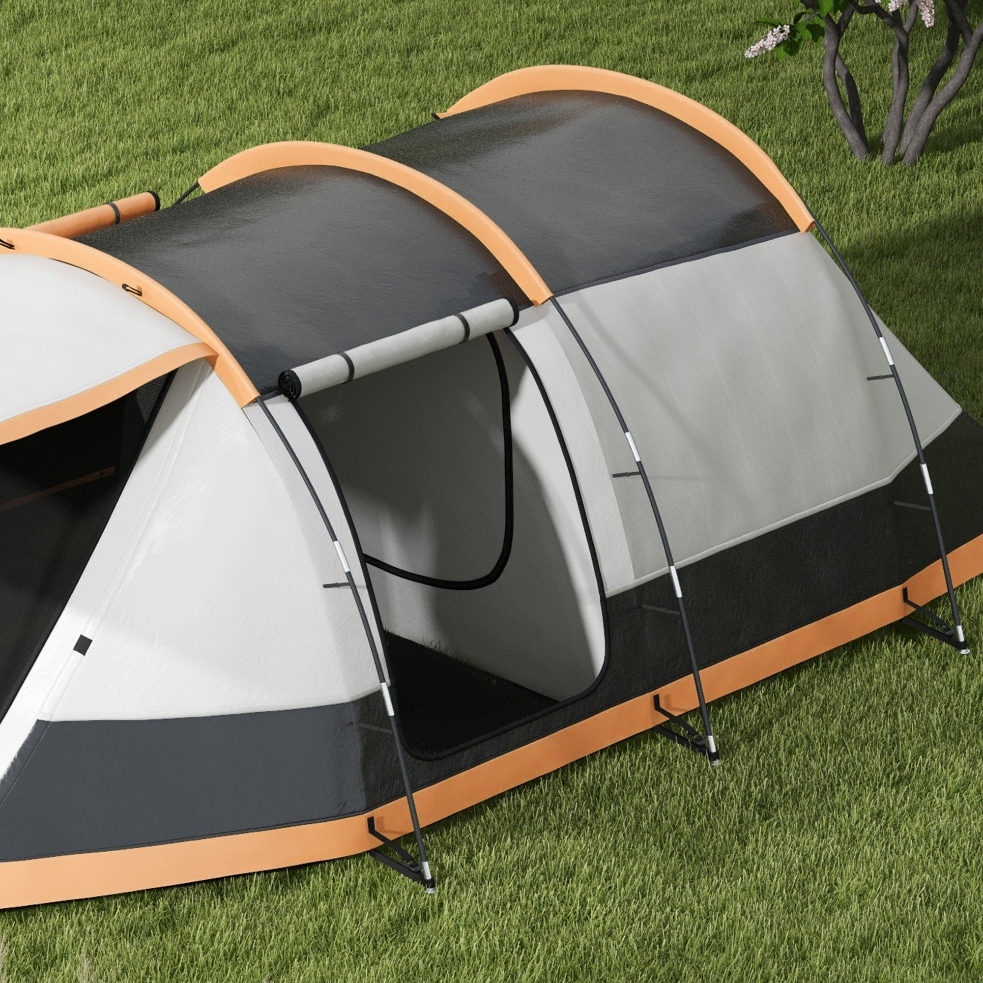 Family Camping Tent for 3-4 People Foldable Waterproof Camping Tent with 2 Rooms and Carrying Bag for Hiking 370x220x130 cm Grey