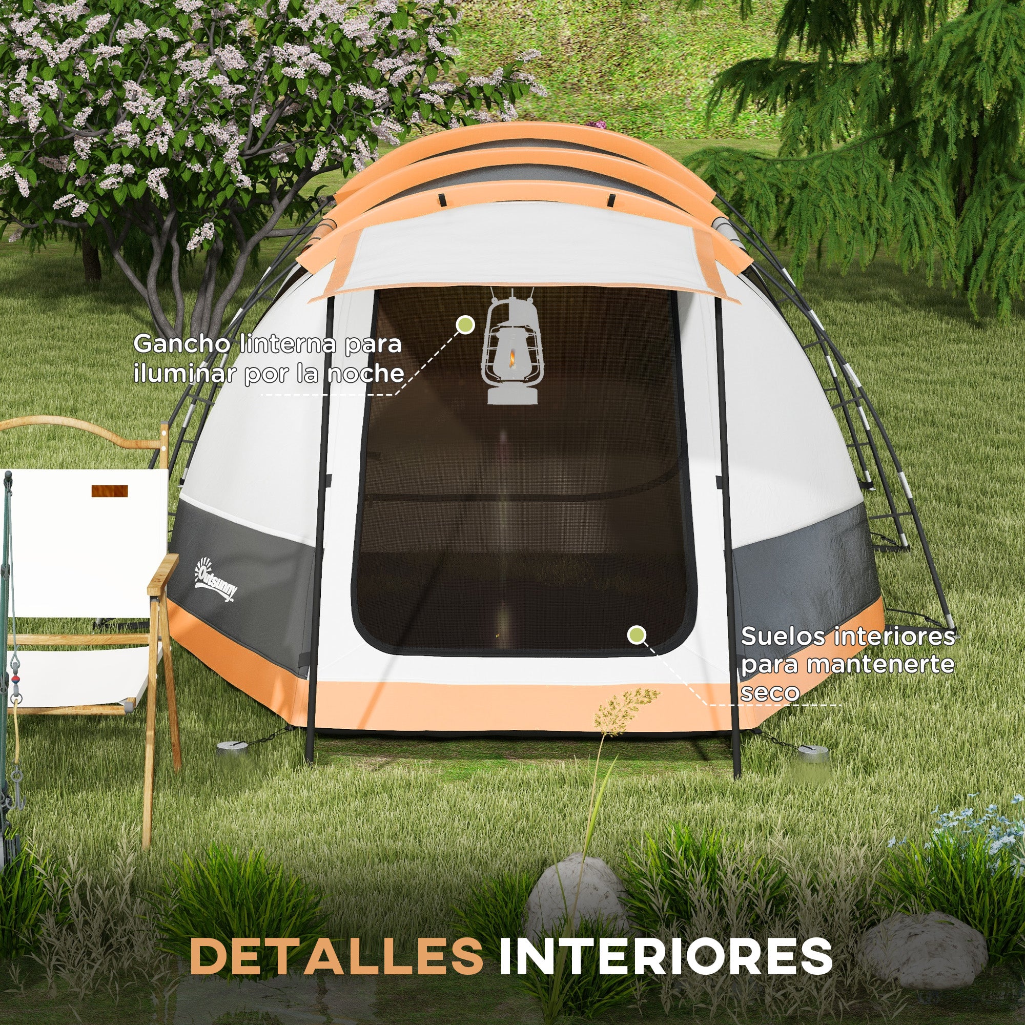 Family Camping Tent for 3-4 People Foldable Waterproof Camping Tent with 2 Rooms and Carrying Bag for Hiking 370x220x130 cm Grey