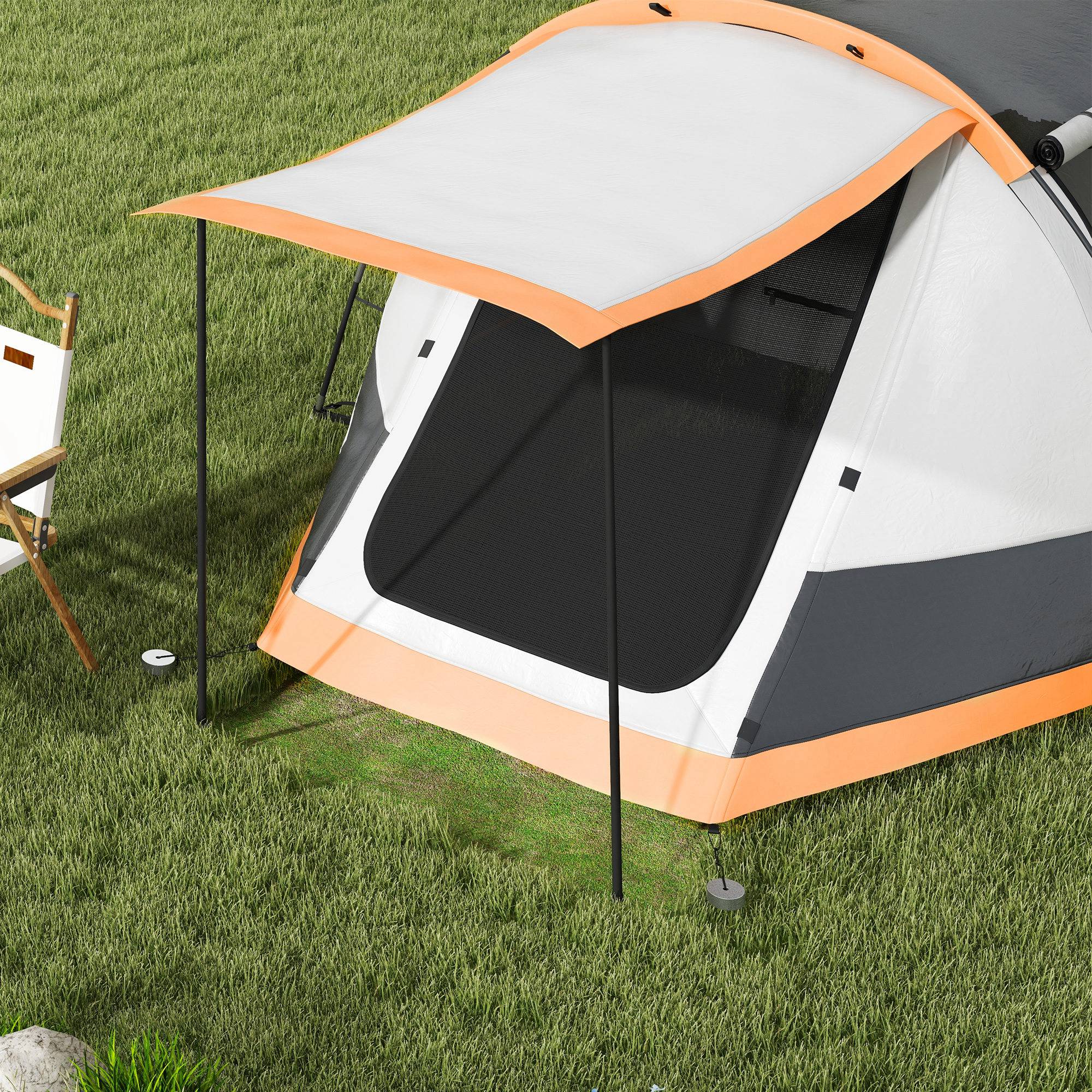 Family Camping Tent for 3-4 People Foldable Waterproof Camping Tent with 2 Rooms and Carrying Bag for Hiking 370x220x130 cm Grey