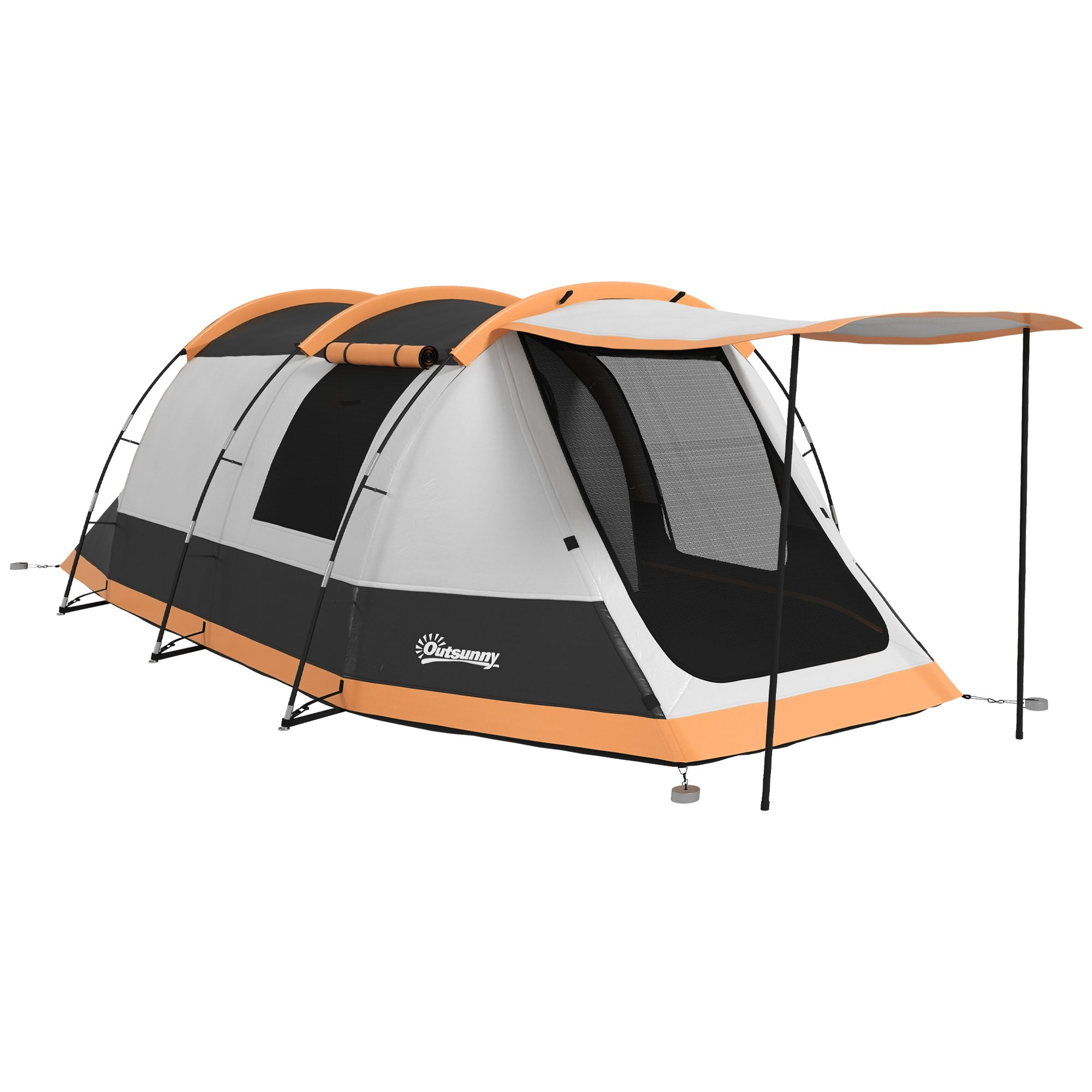 Family Camping Tent for 3-4 People Foldable Waterproof Camping Tent with 2 Rooms and Carrying Bag for Hiking 370x220x130 cm Grey