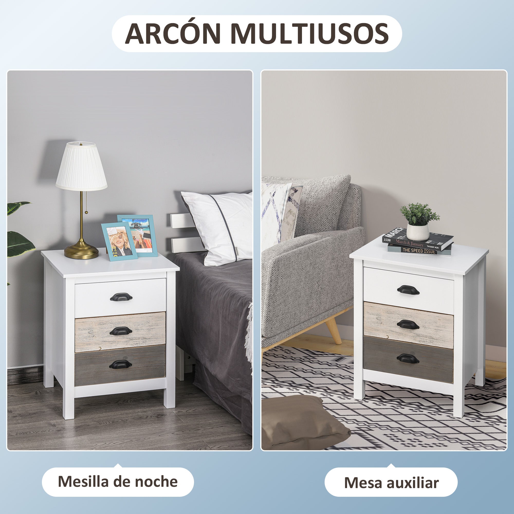 Modern Nightstand Bedside Table with 3 Drawers Bedside Table for Bedroom Living Room 50x38x65 cm White