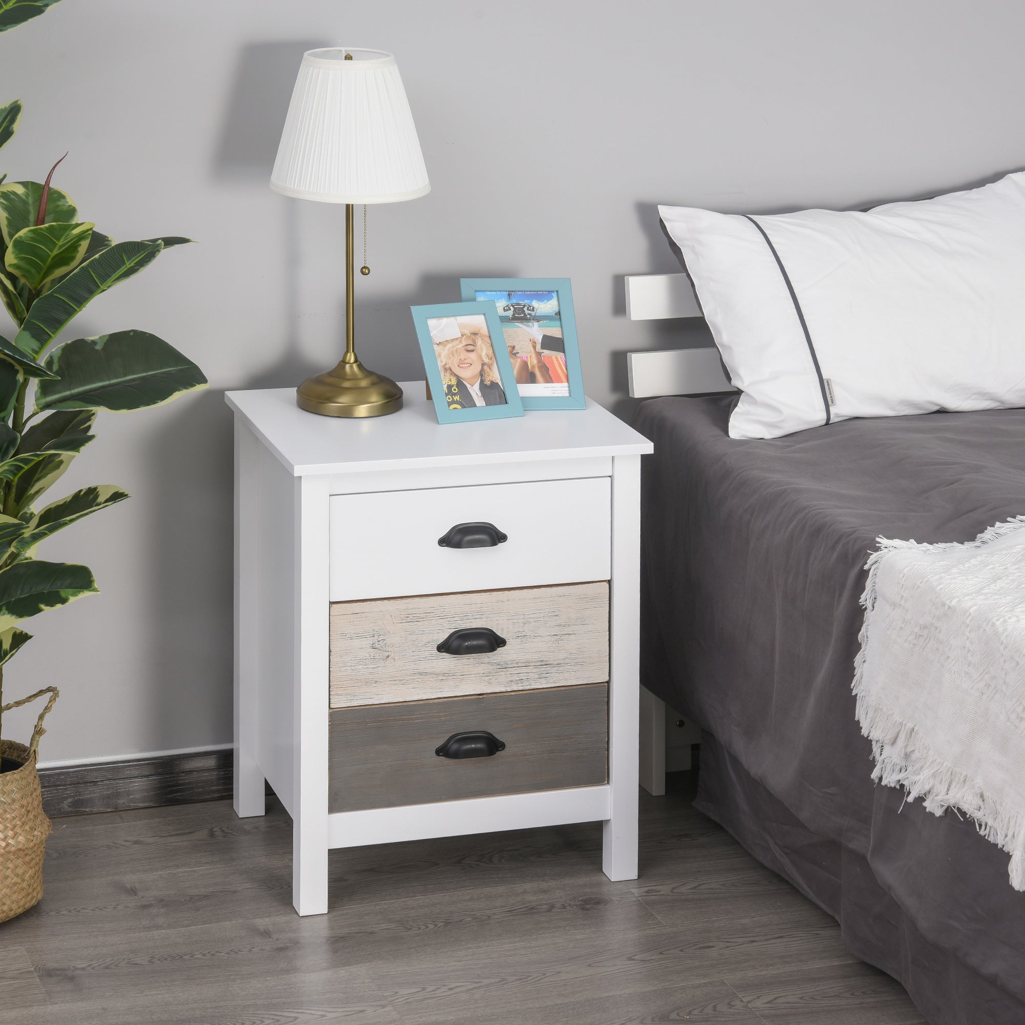 Modern Nightstand Bedside Table with 3 Drawers Bedside Table for Bedroom Living Room 50x38x65 cm White