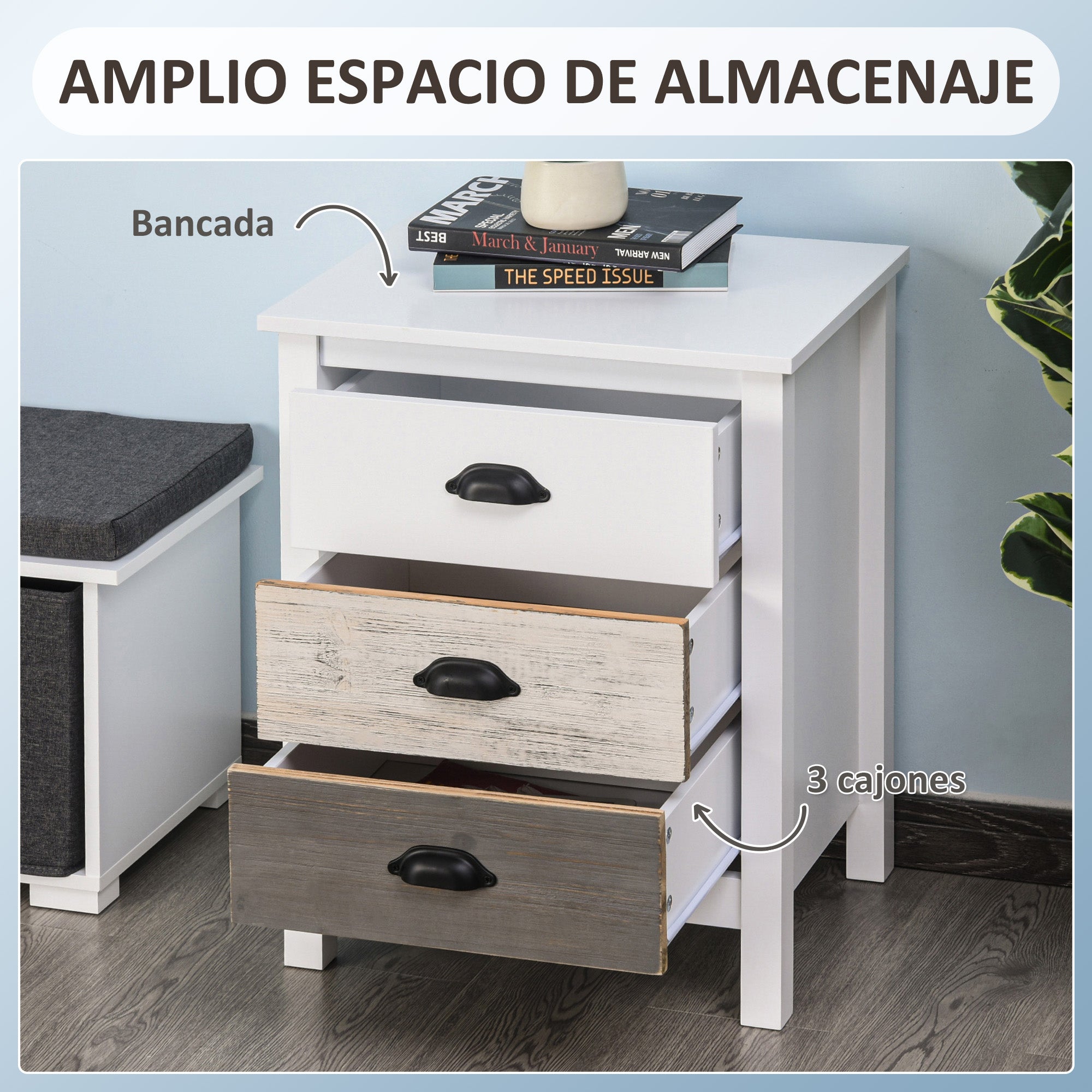 Modern Nightstand Bedside Table with 3 Drawers Bedside Table for Bedroom Living Room 50x38x65 cm White