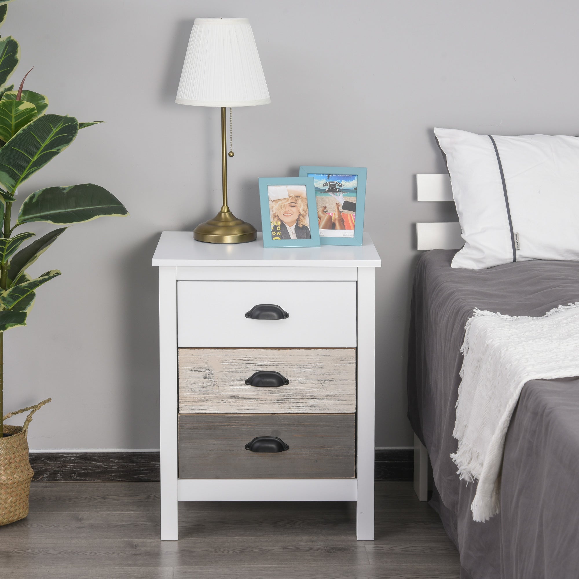Modern Nightstand Bedside Table with 3 Drawers Bedside Table for Bedroom Living Room 50x38x65 cm White