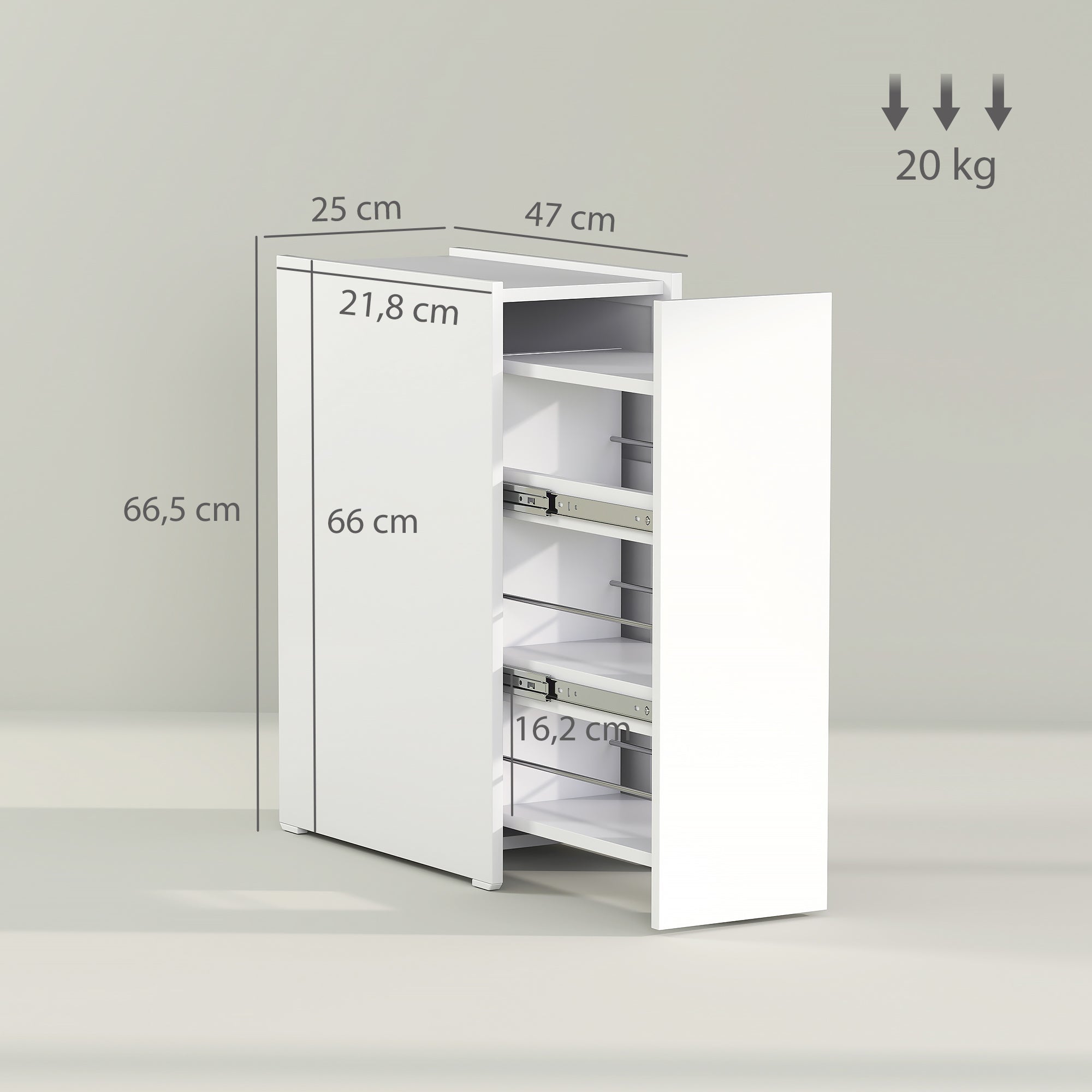 Niche Cabinet Bathroom Cabinet Slim, Toilet Cabinet with Wheel, Drawer Including 3 Deep Compartments, Side Cabinet for Small Spaces, Living Room, Bathroom, 47 x 25 x 66.5 cm White