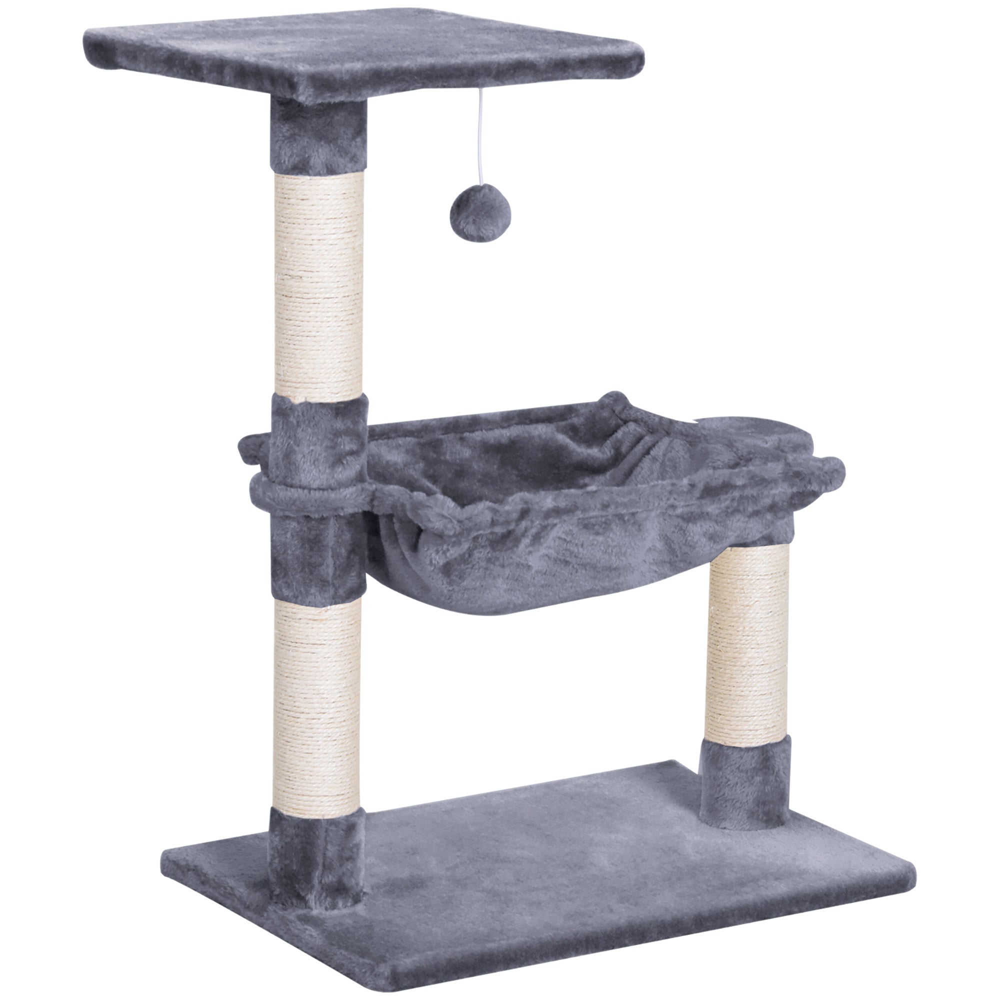 Climbing Tree Cat Scratching Post with Sisal Column Plush Hammock Chipboard Grey 50 x 36 x 70 cm