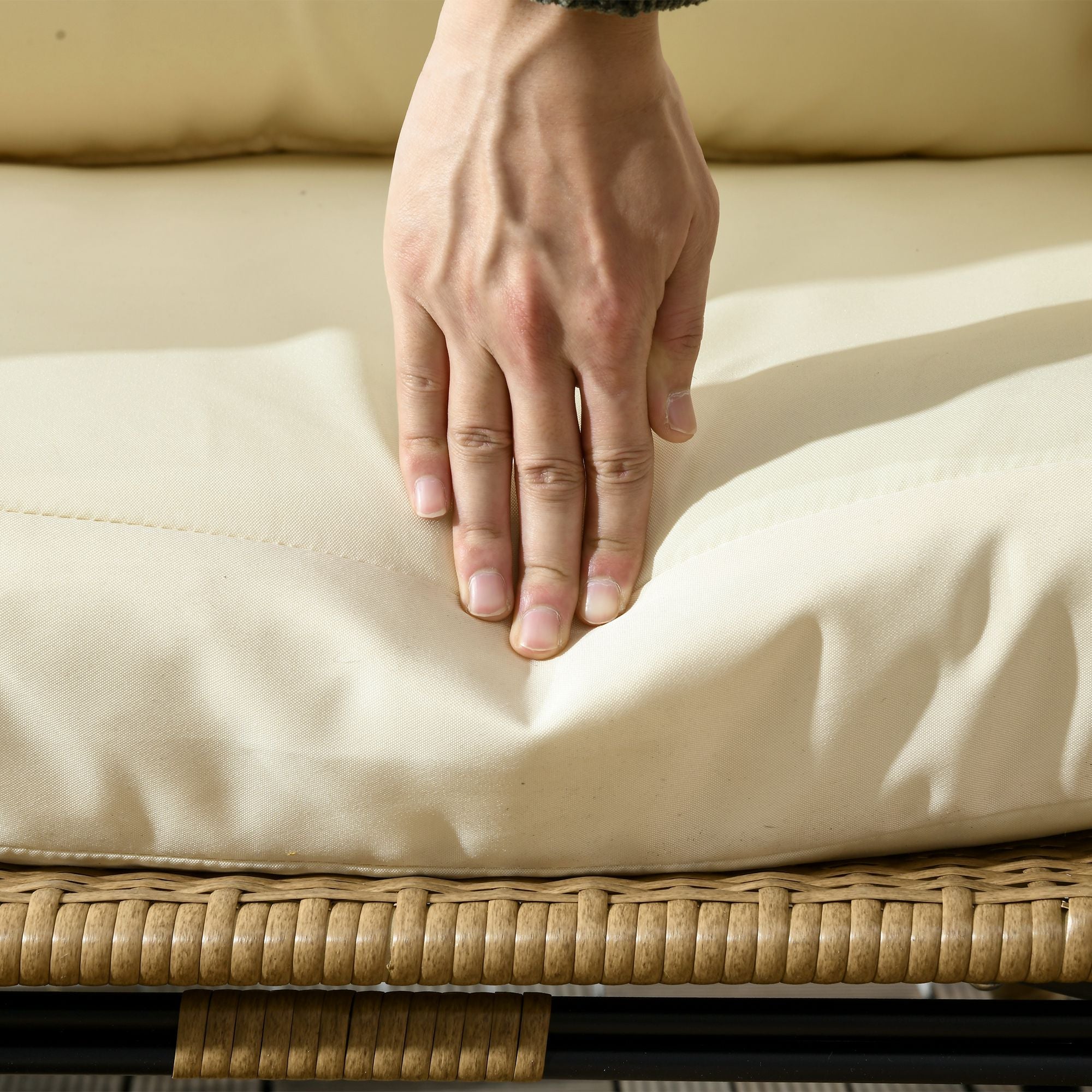 Wicker Chair in Basket Shape, Rattan Chair with Seat Cushion, Elevated Garden Chair for Balcony, Terrace, Metal, Khaki, 105 x 90 x 148 cm