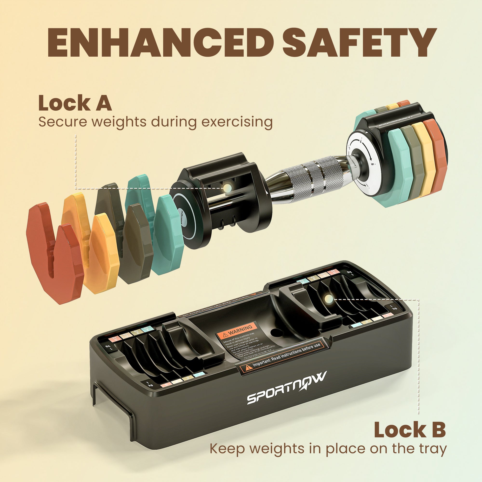 SPORTNOW Adjustable Dumbbell Set 1–5 kg (2.2–11 lb) — Quick-Adjust Tray, Non-Slip Chrome Handle, Space-Saving