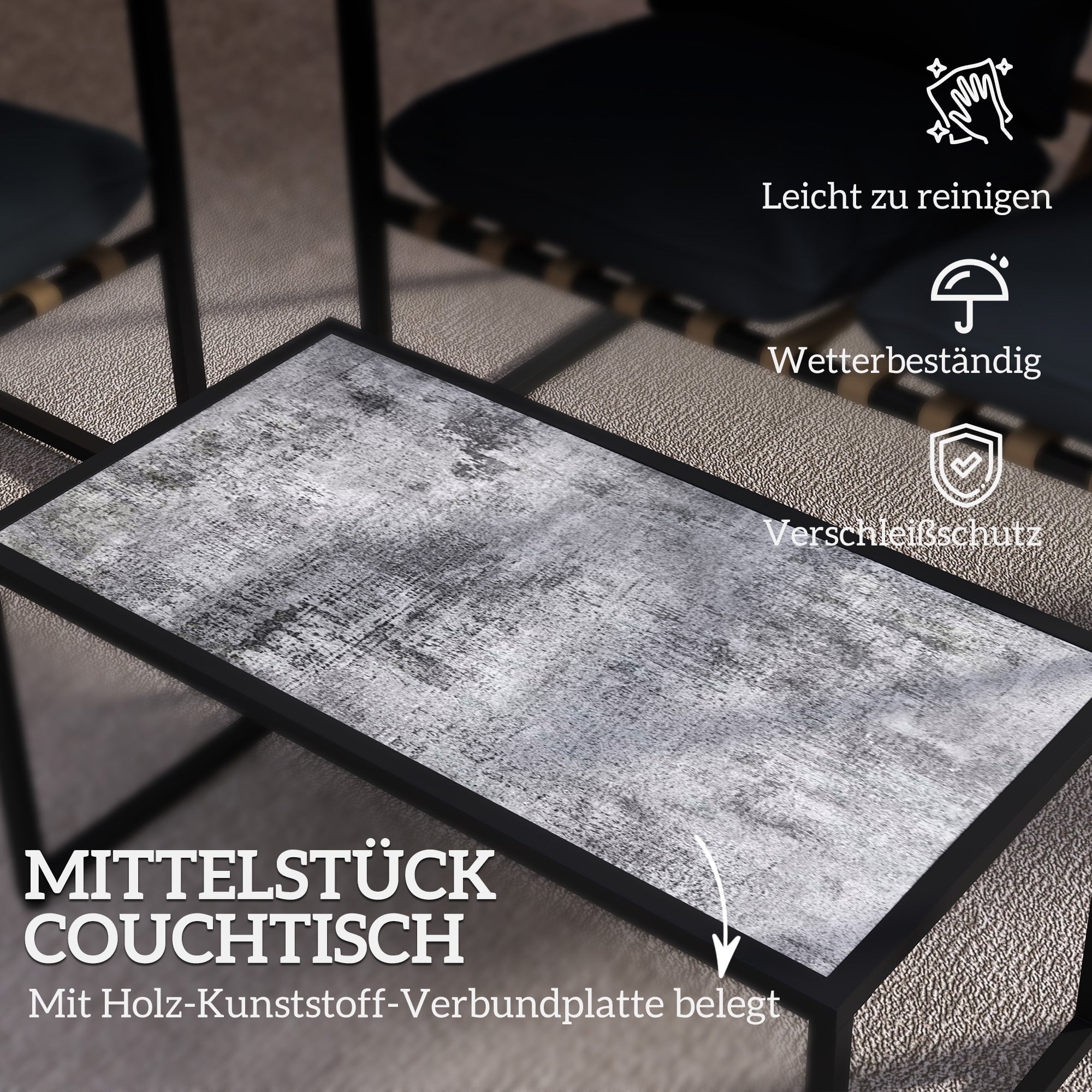 Steel Garden Furniture Set 4 People Weatherproof Balcony Furniture Set with 2-Seater Sofa 2 Armchairs, Seat Cushions, Side Table, Outdoor Seating Group Patio Furniture Garden Set for Garden Terrace Balcony Gray