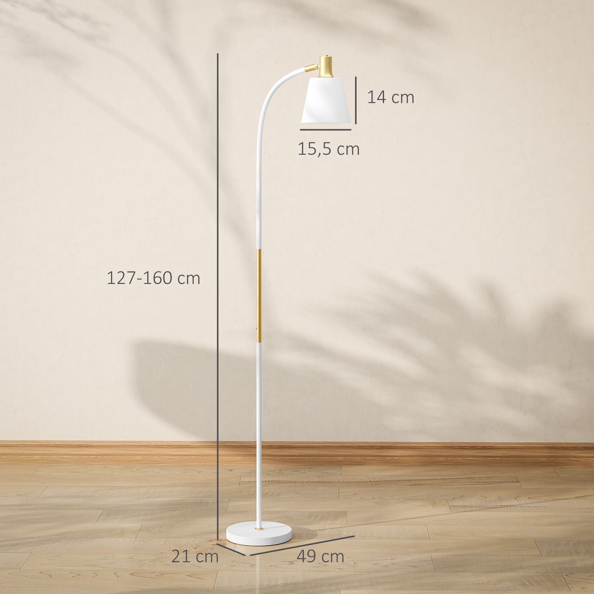 Adjustable Height Floor Lamp for Living Room 127-160 cm with Switch, E27 Socket, Floor Lamp Living Room, Bedroom, Office, White