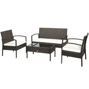 Poly Rattan Garden Furniture Set 4-Piece Rattan Sofa Set Seating Group Lounge Table with Sofa Seat Cushion Steel Brown+Cream
