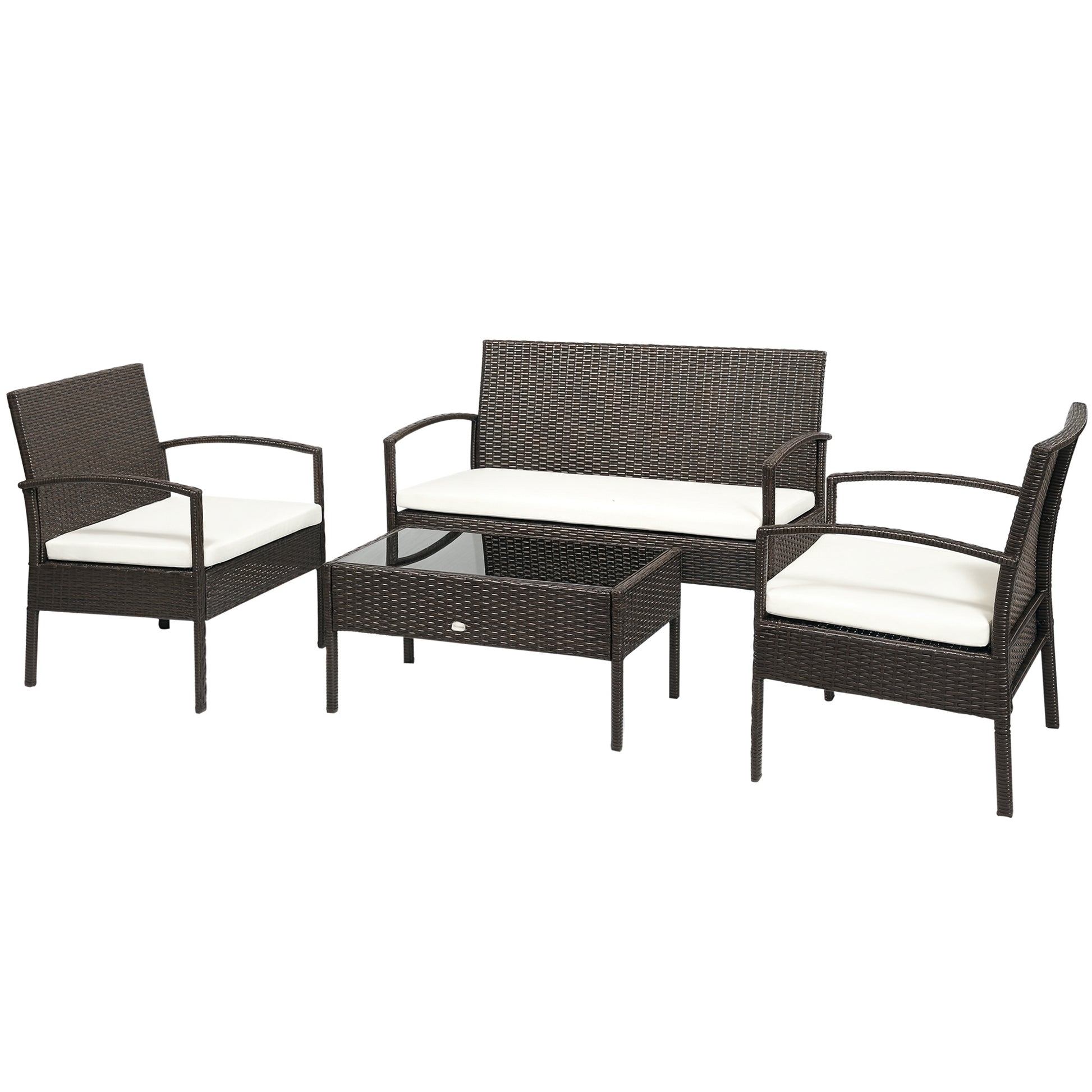 Poly Rattan Garden Furniture Set 4-Piece Rattan Sofa Set Seating Group Lounge Table with Sofa Seat Cushion Steel Brown+Cream