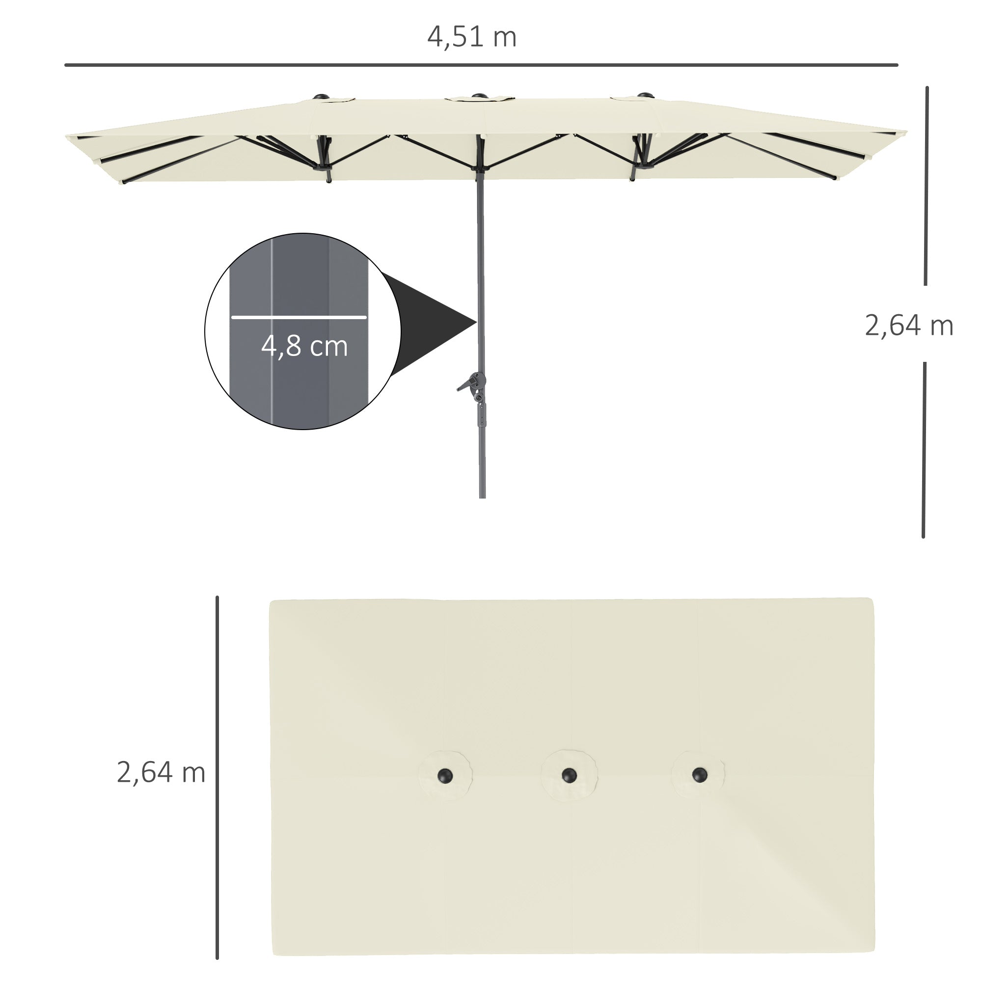 Double Sun Umbrella with Crank 451 x 264 cm, UV Protection 50+ Sun Umbrella, Windproof Garden Umbrella Balcony Umbrella Aluminum Market Umbrella Sun Protection for Balcony Terrace Garden Cream White