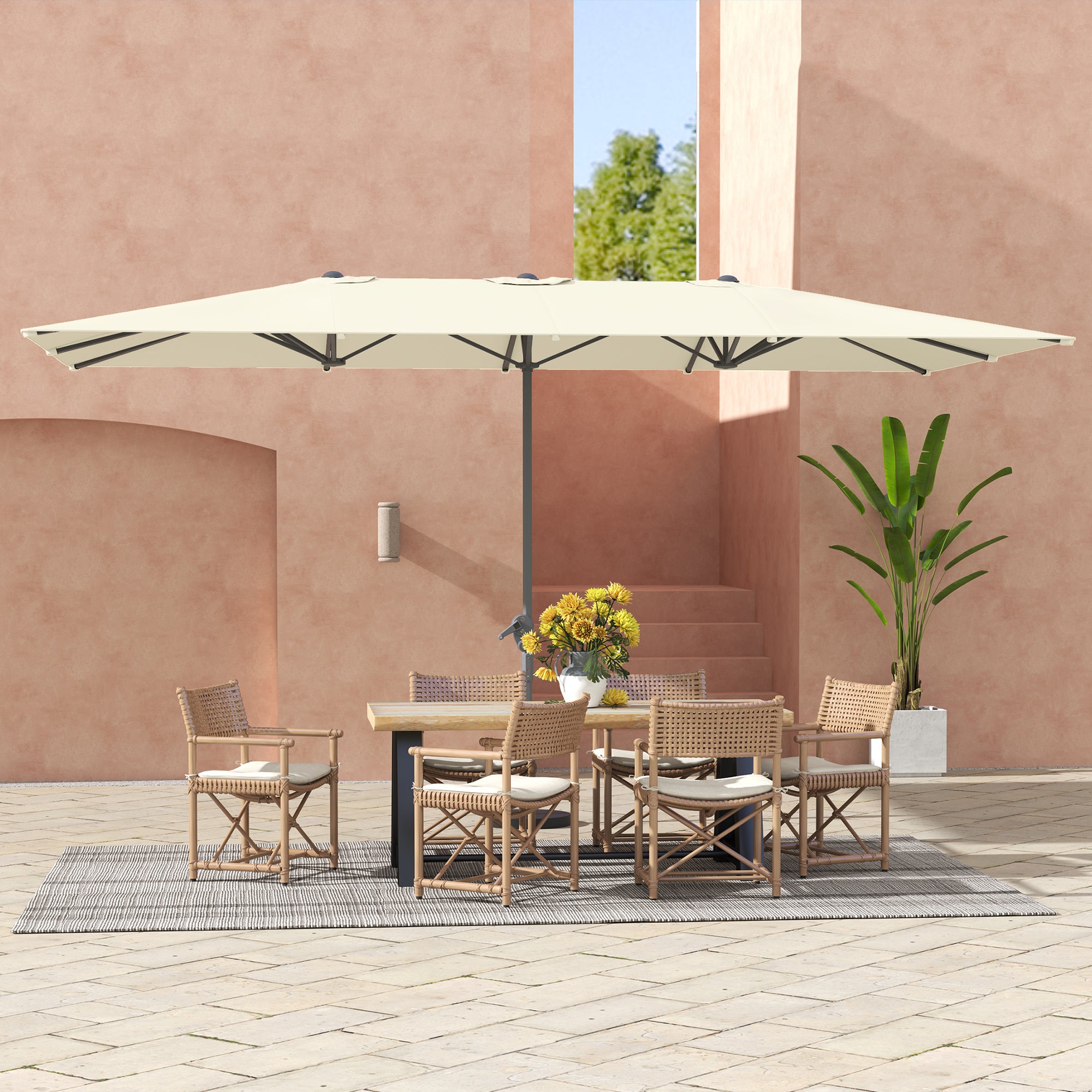 Double Sun Umbrella with Crank 451 x 264 cm, UV Protection 50+ Sun Umbrella, Windproof Garden Umbrella Balcony Umbrella Aluminum Market Umbrella Sun Protection for Balcony Terrace Garden Cream White